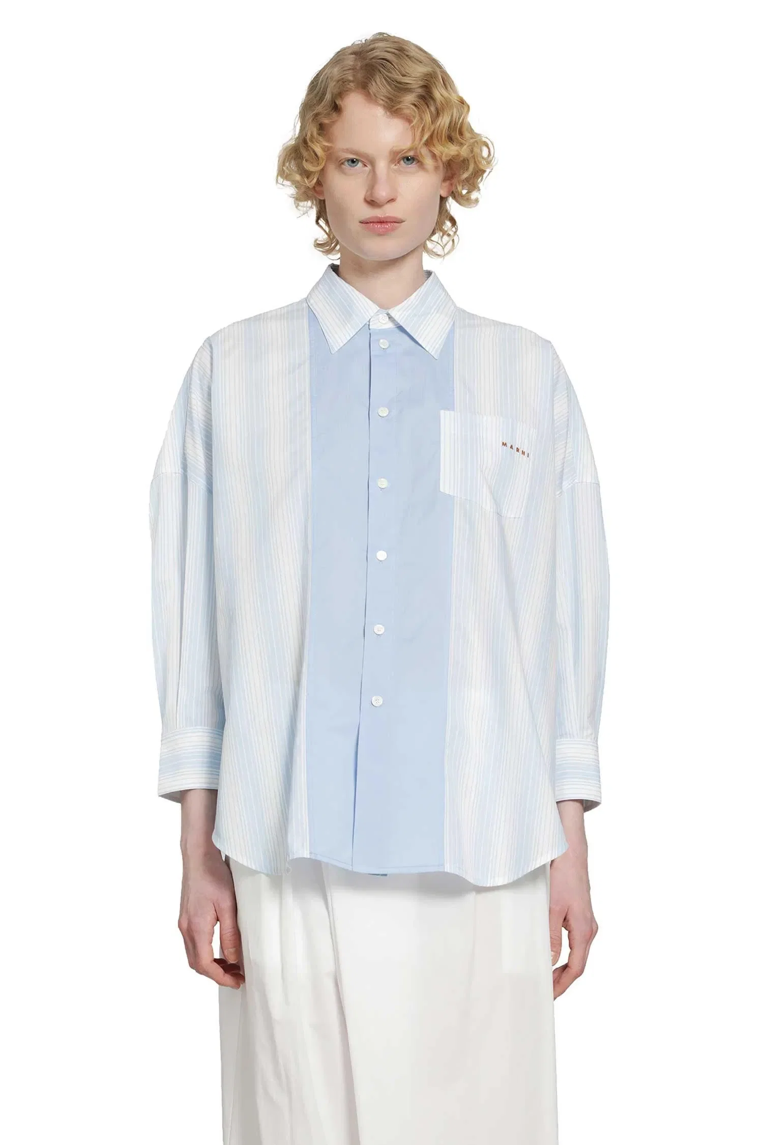 Marni Cotton Poplin Pinstriped Patchwork Shirt