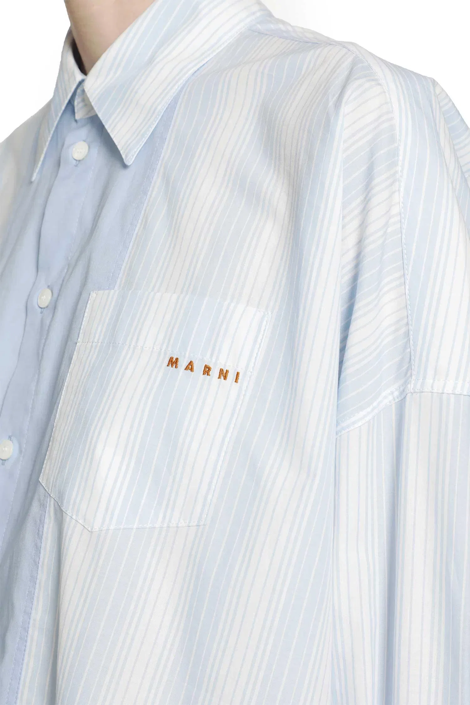Marni Cotton Poplin Pinstriped Patchwork Shirt