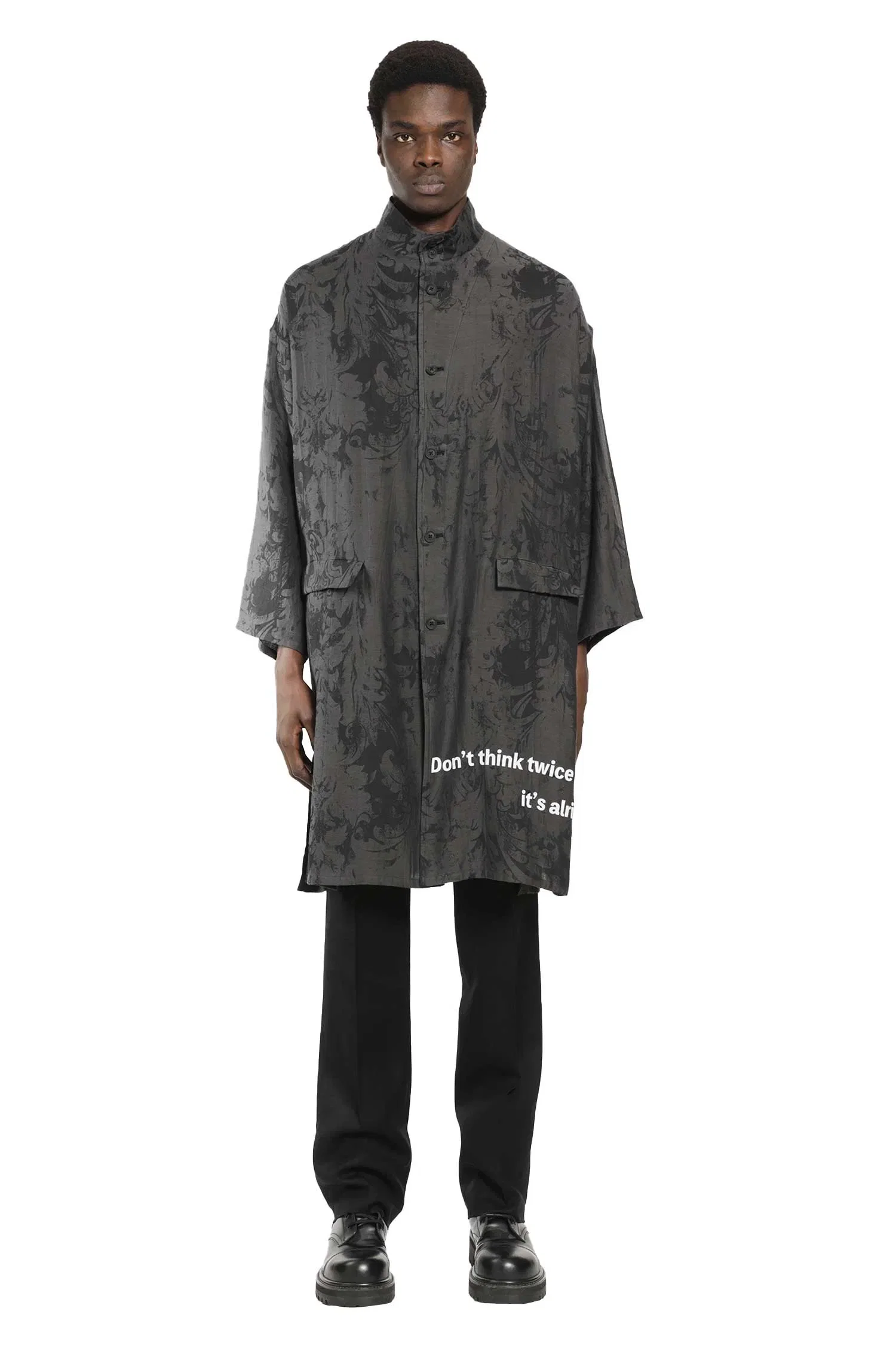Yohji Yamamoto Jacquard Message Print Long Jacket