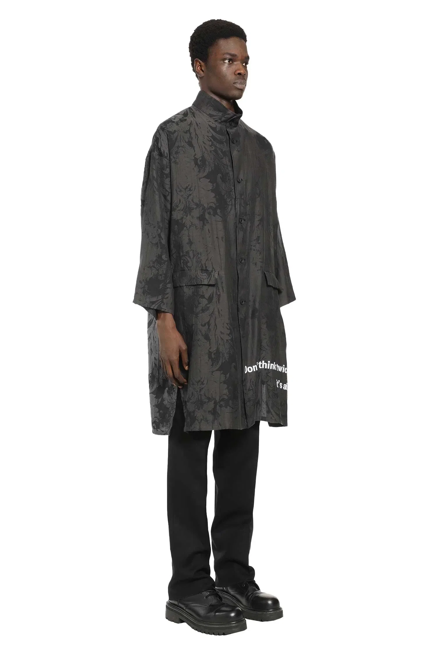 Yohji Yamamoto Jacquard Message Print Long Jacket