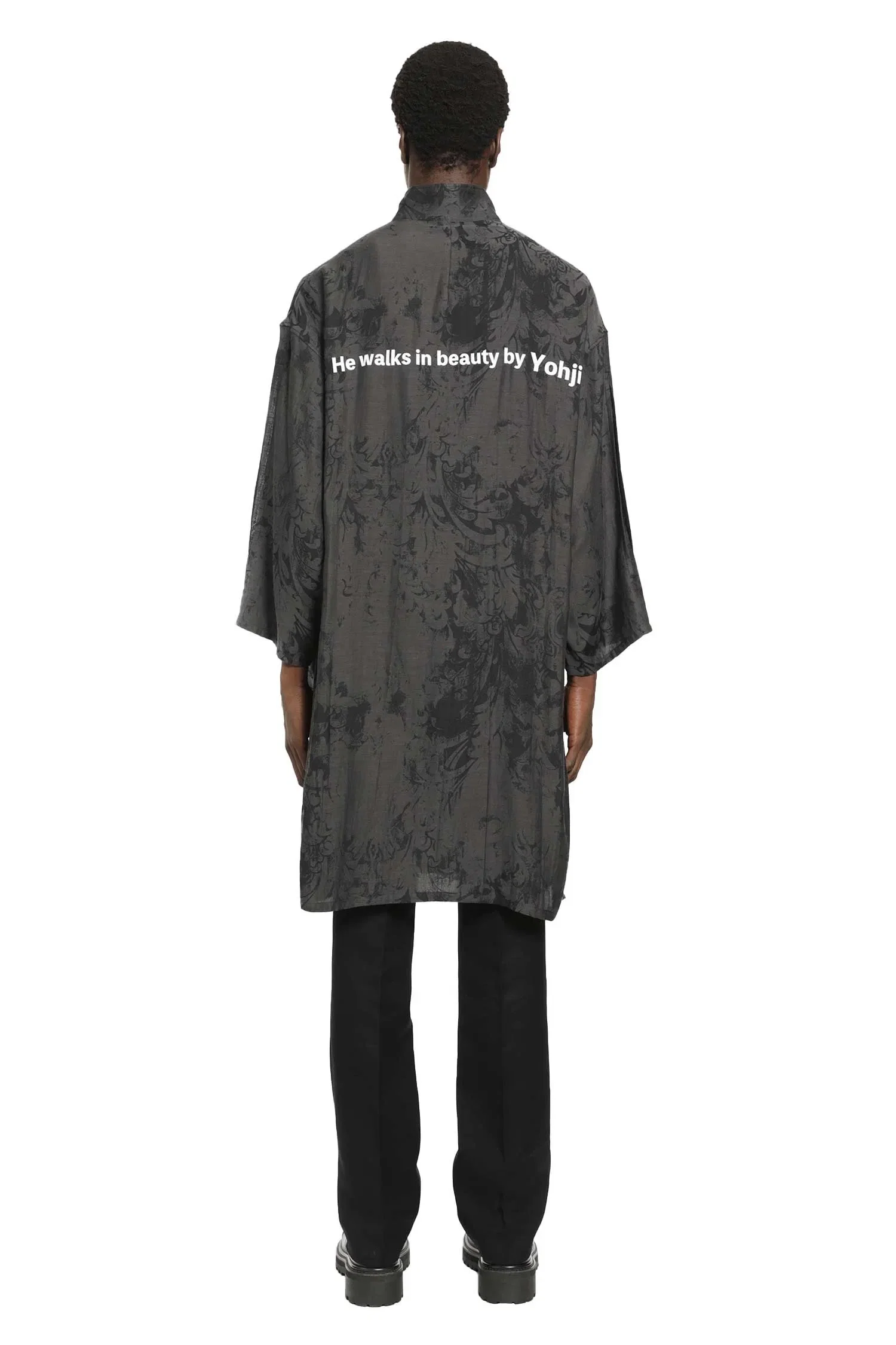 Yohji Yamamoto Jacquard Message Print Long Jacket