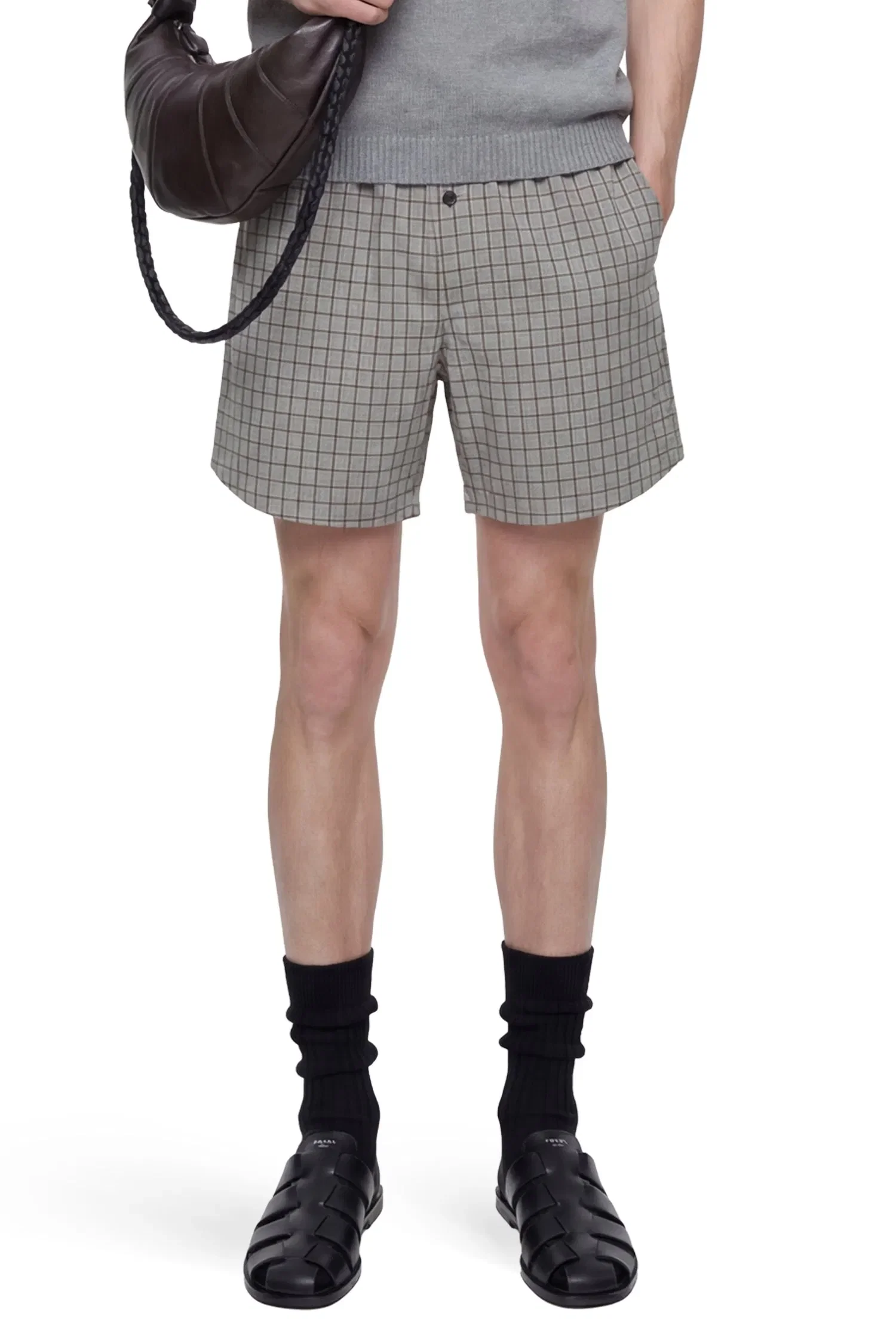 Hed Mayner Viscose Linen Check Shorts