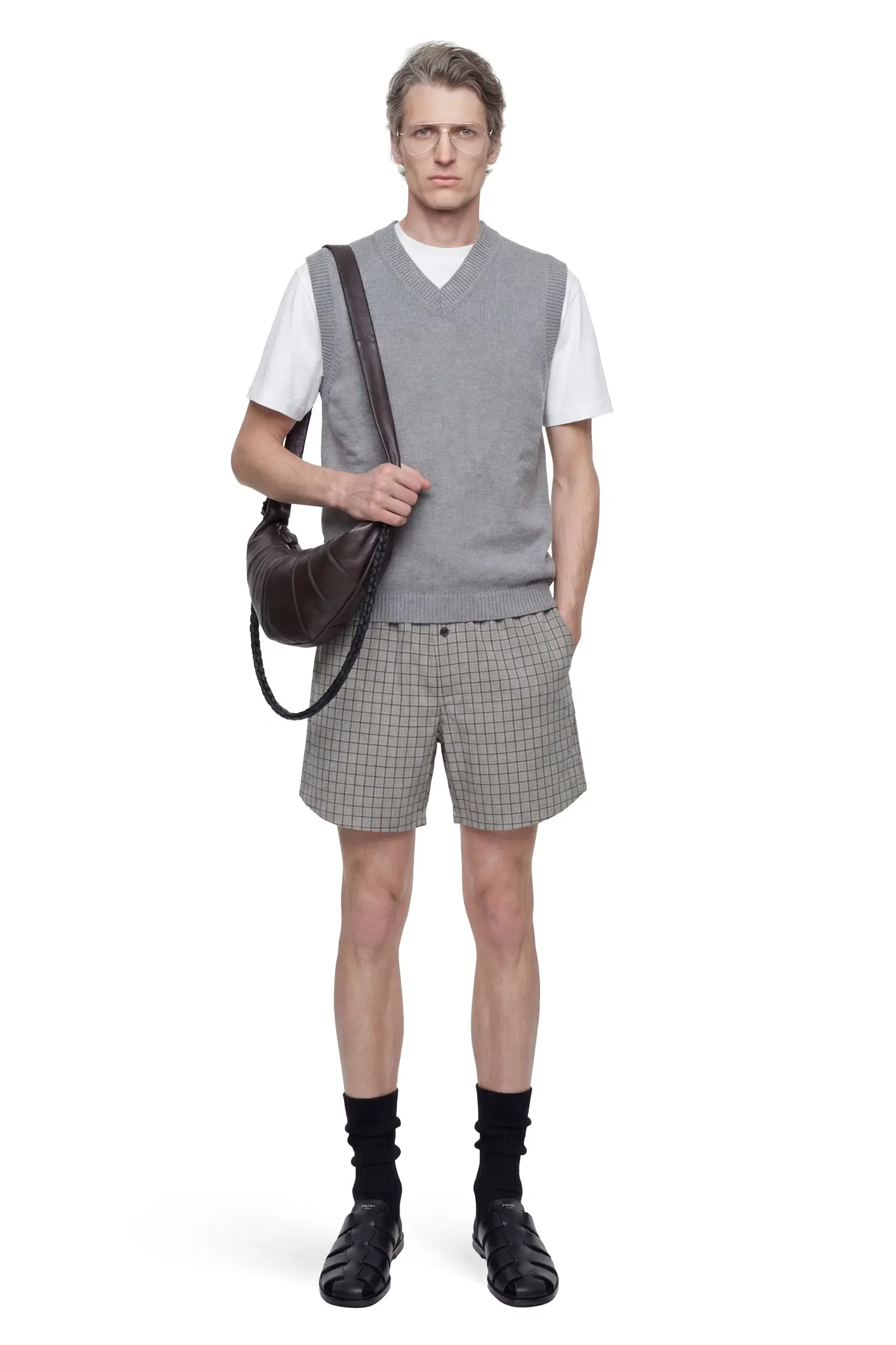 Hed Mayner Viscose Linen Check Shorts