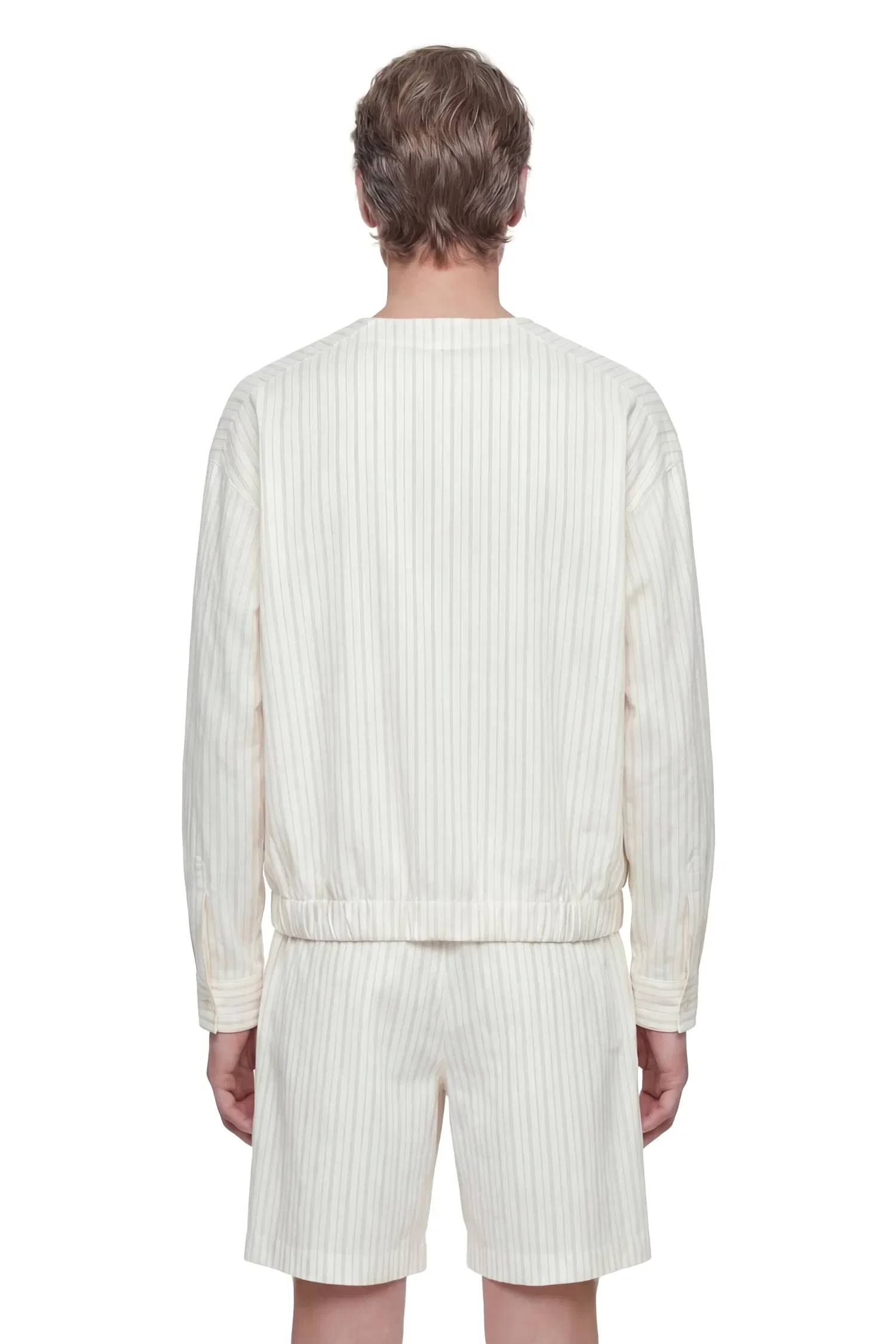 Hed Mayner Pinstriped V-Neck Shirt in Linen Cotton Poplin
