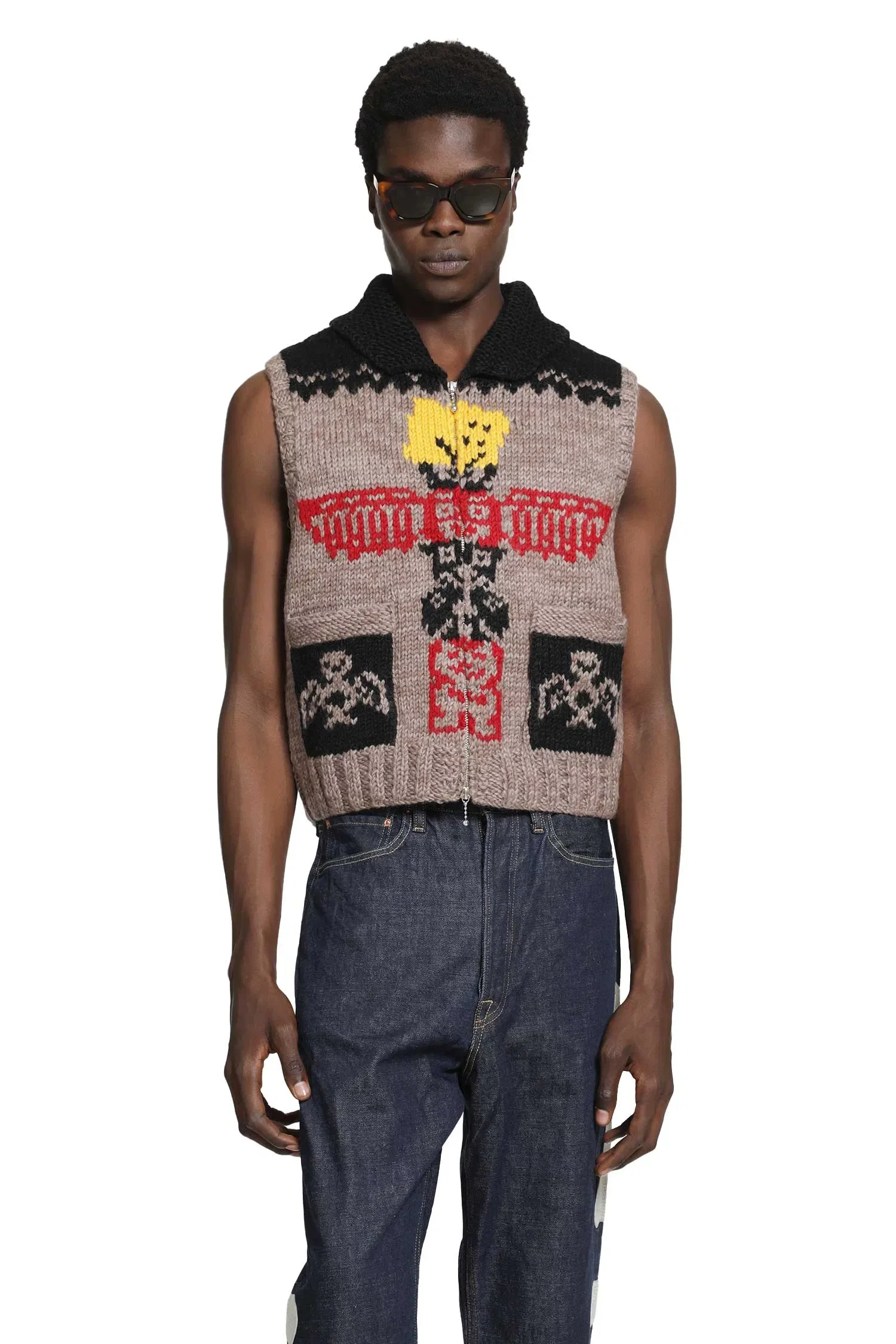KAPITAL Hand Knit Peckish Totem Pole Vest