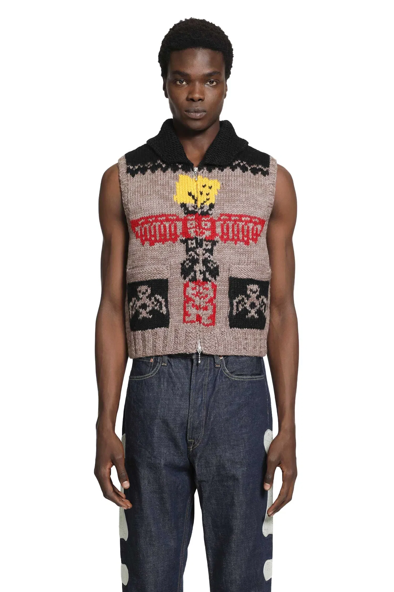 KAPITAL Hand Knit Peckish Totem Pole Vest