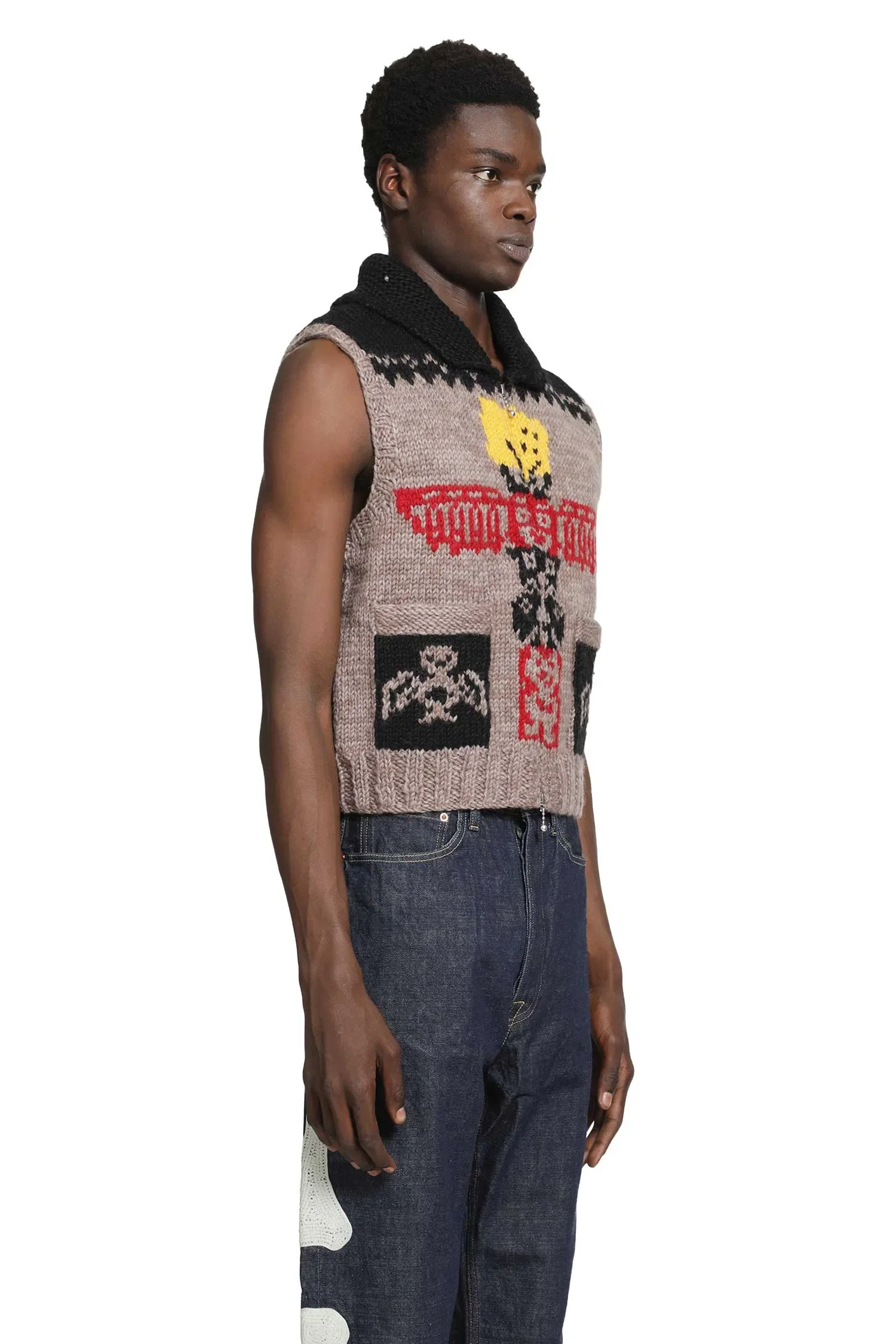 KAPITAL Hand Knit Peckish Totem Pole Vest