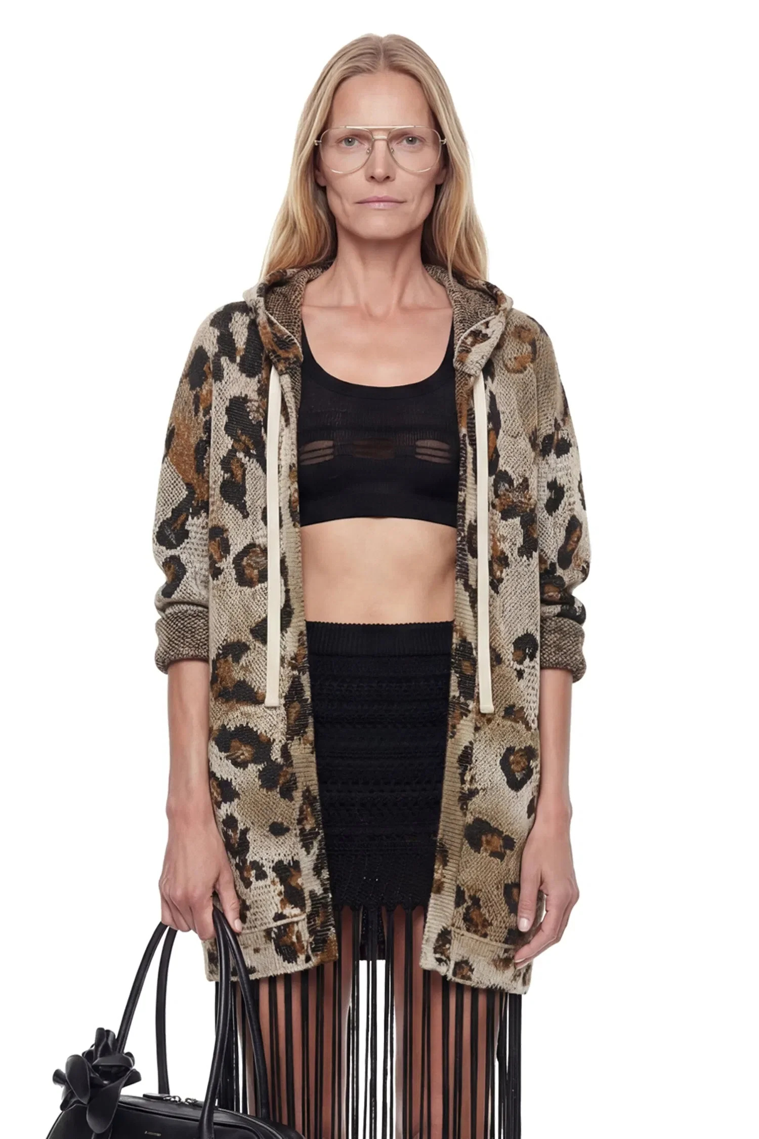Laneus Leopard Knit Zip-Up Hoodie