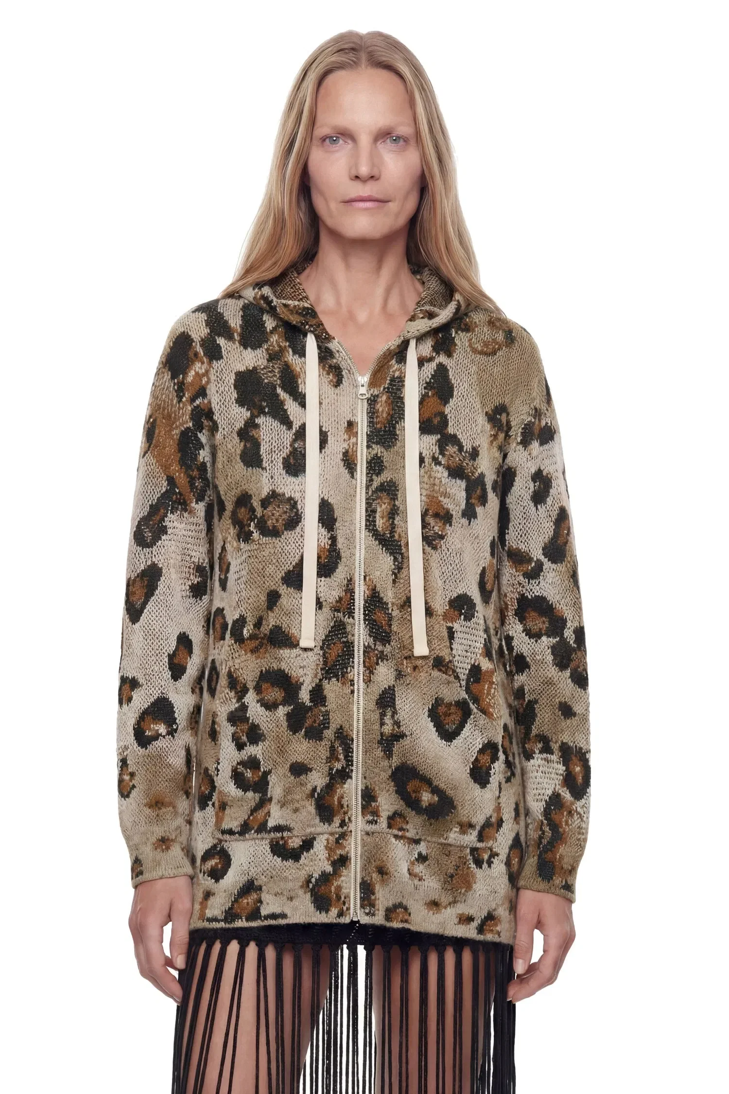 Laneus Leopard Knit Zip-Up Hoodie
