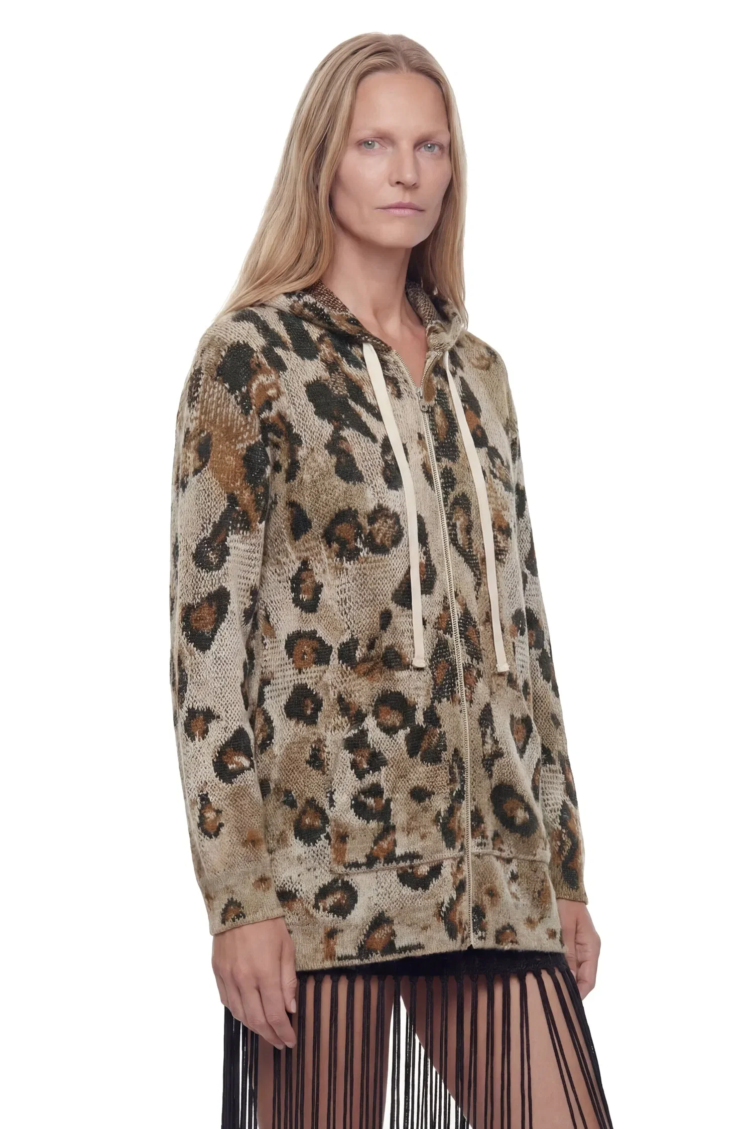 Laneus Leopard Knit Zip-Up Hoodie