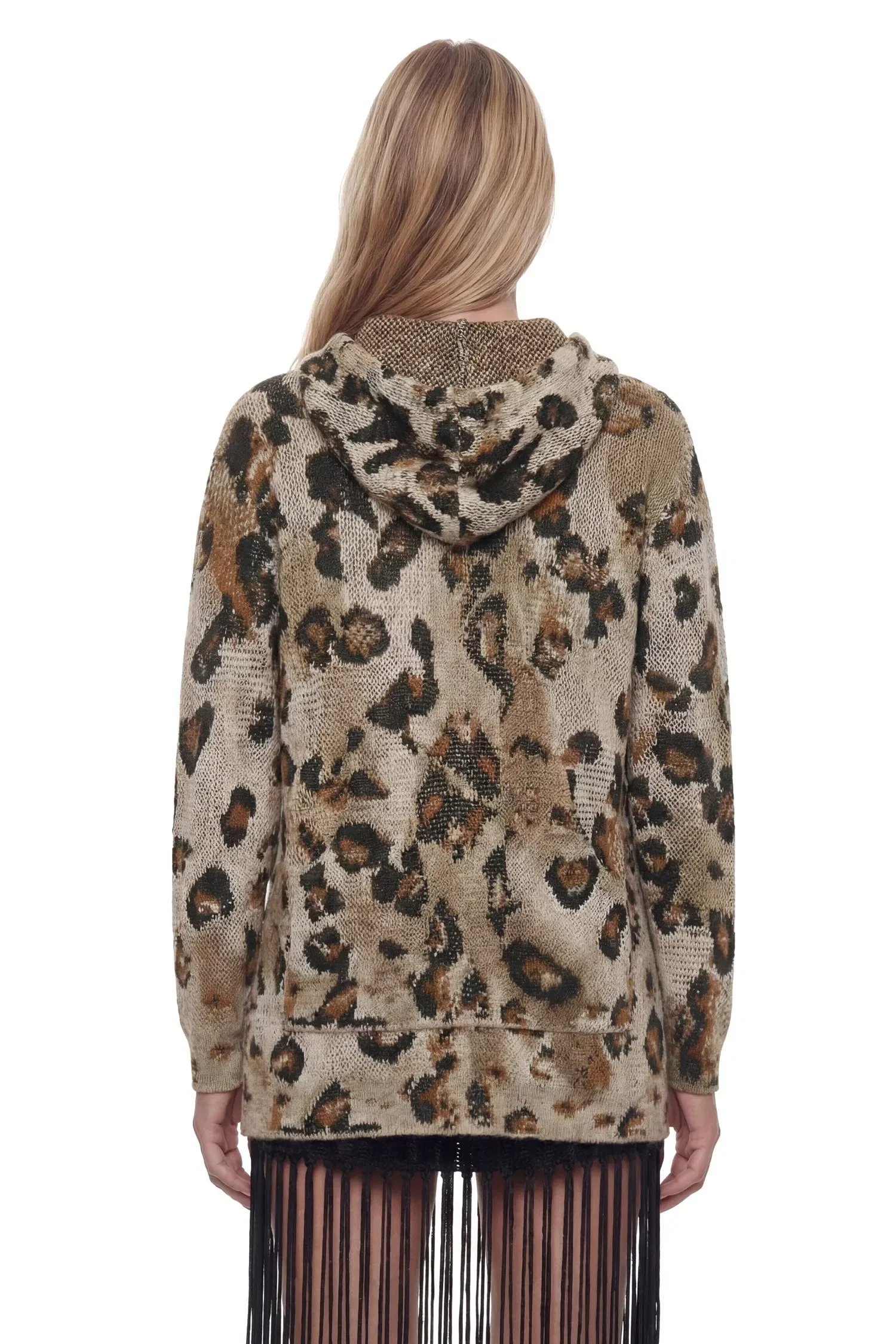 Laneus Leopard Knit Zip-Up Hoodie