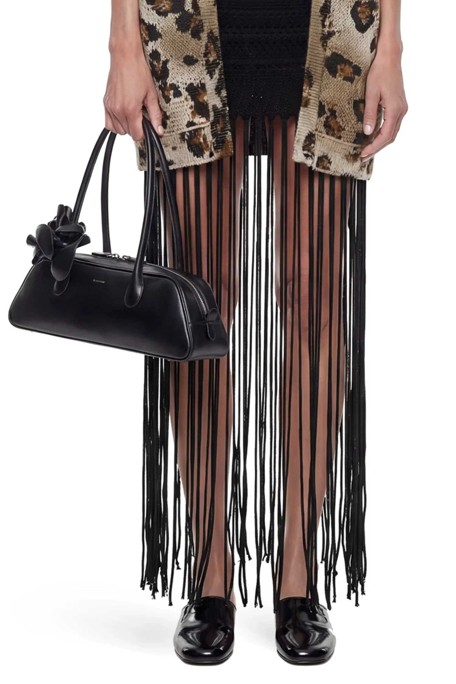 Laneus Fringed Crochet Knit Skirt