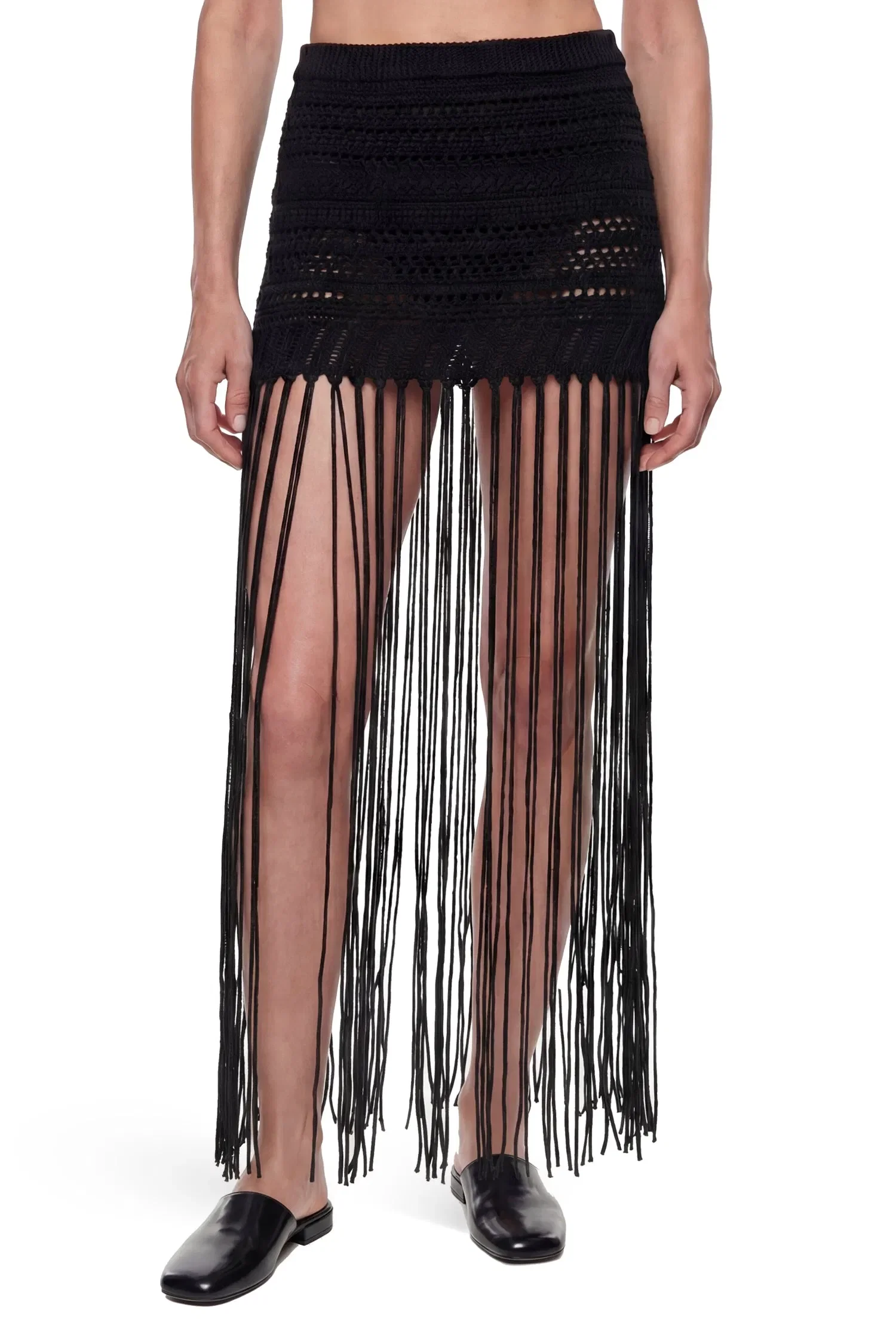 Laneus Fringed Crochet Knit Skirt
