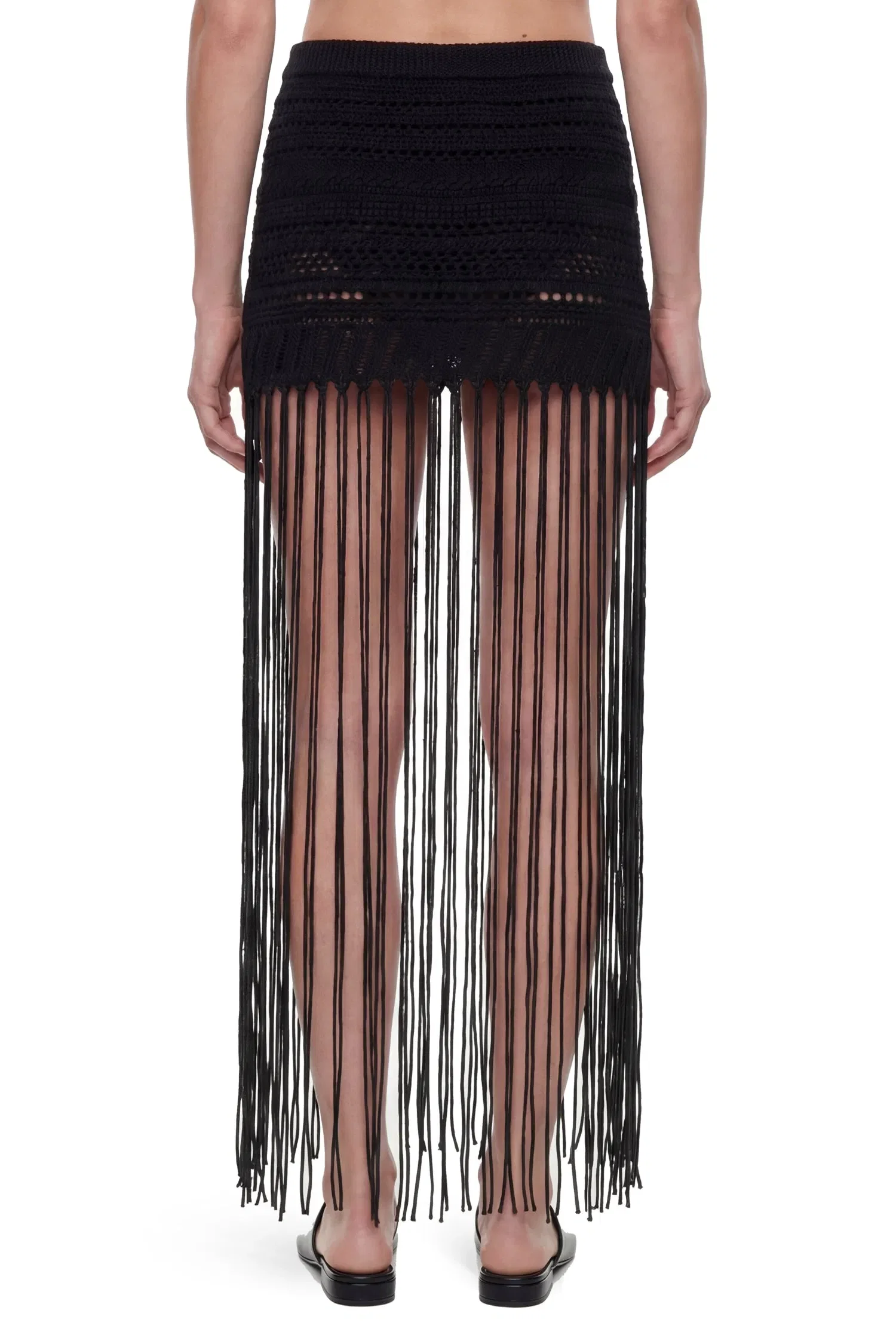 Laneus Fringed Crochet Knit Skirt