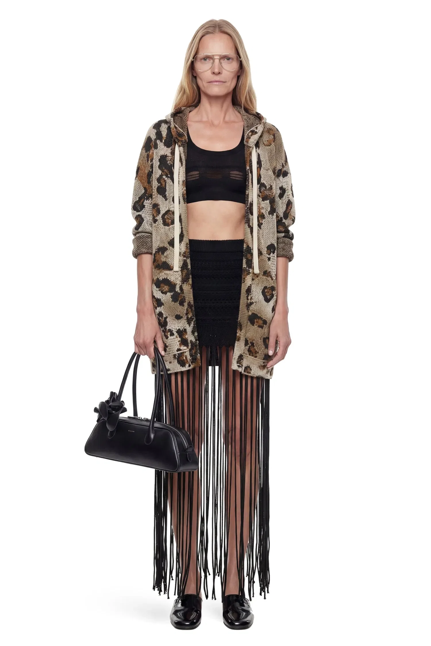 Laneus Fringed Crochet Knit Skirt