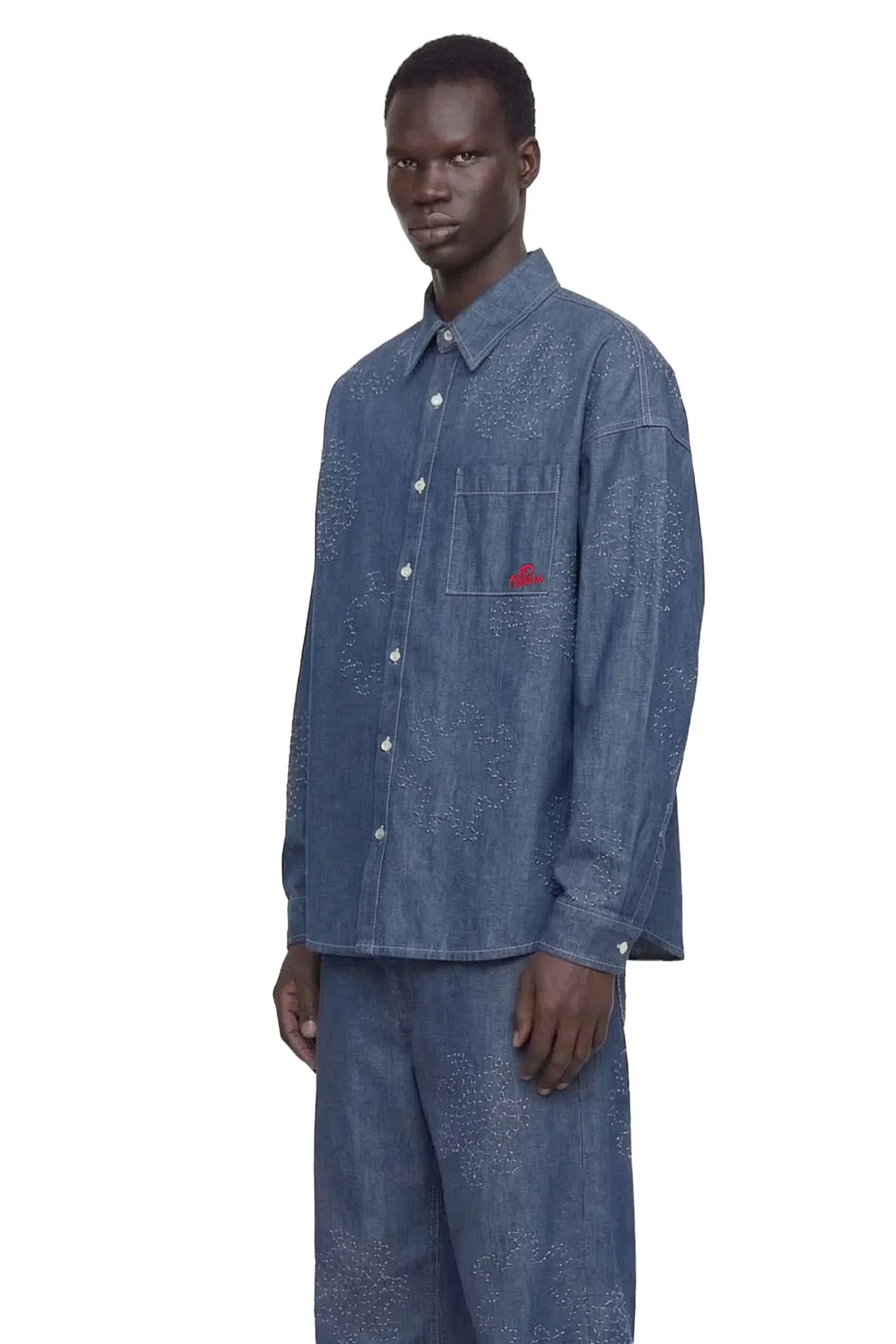 Marni Frayed Sun Motif Shirt in Chambray