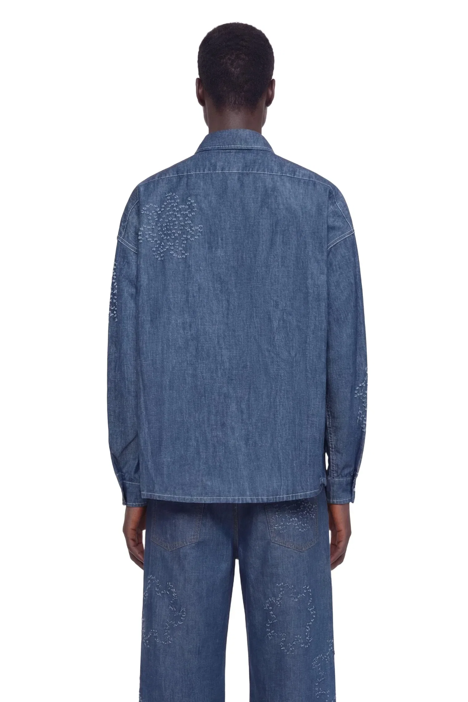 Marni Frayed Sun Motif Shirt in Chambray