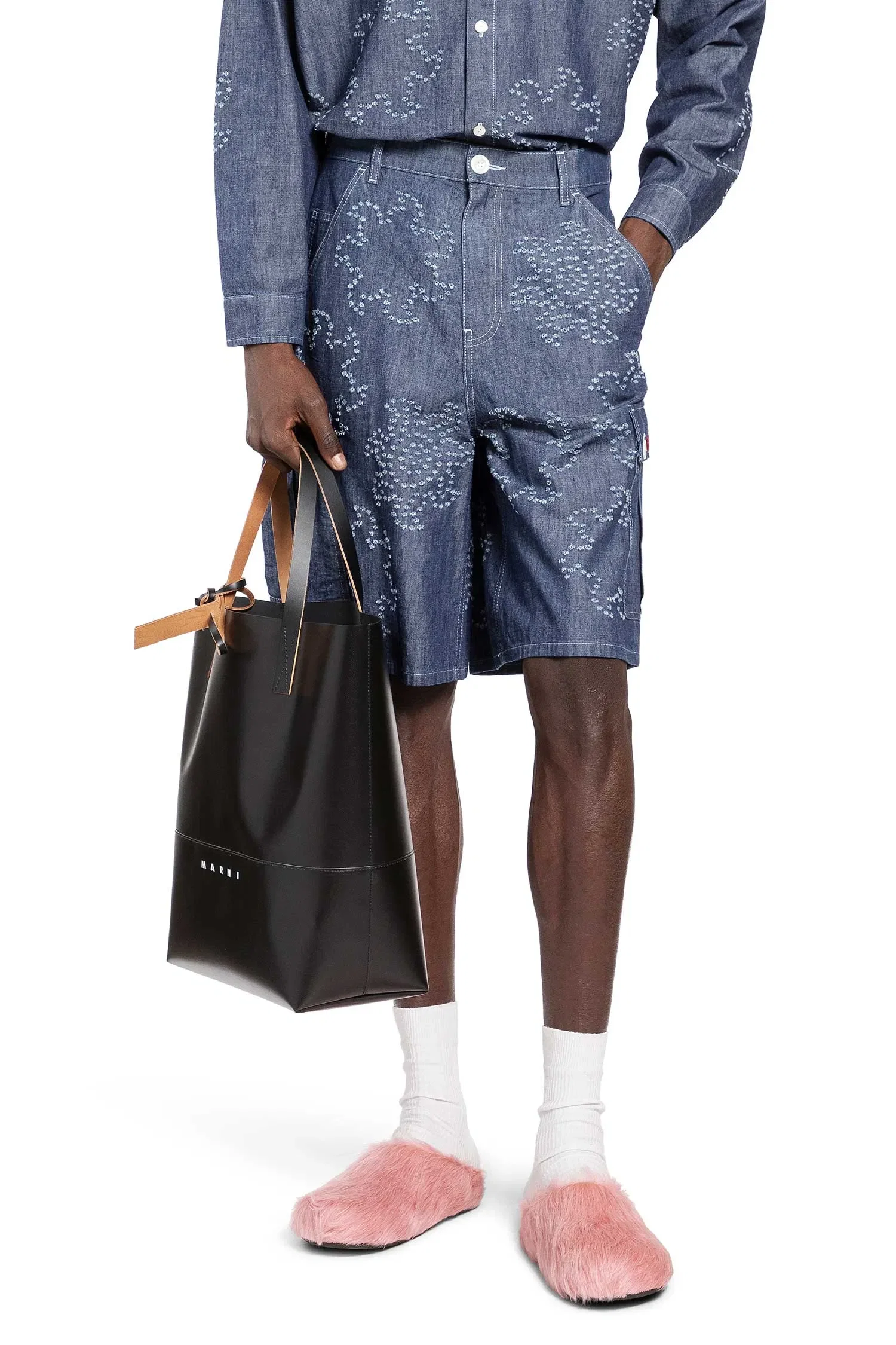 Marni Frayed Sun Motif Cargo Shorts