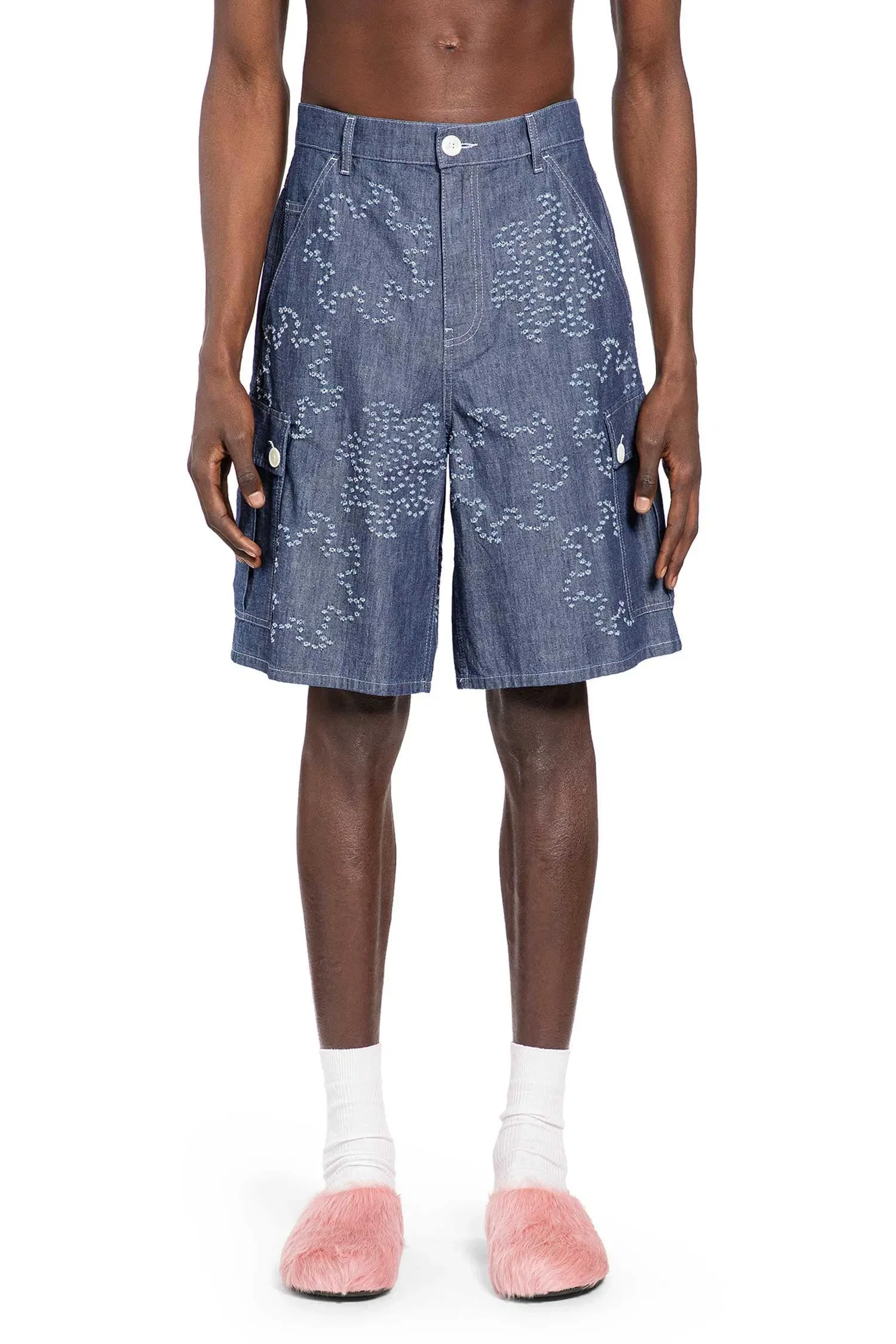 Marni Frayed Sun Motif Cargo Shorts