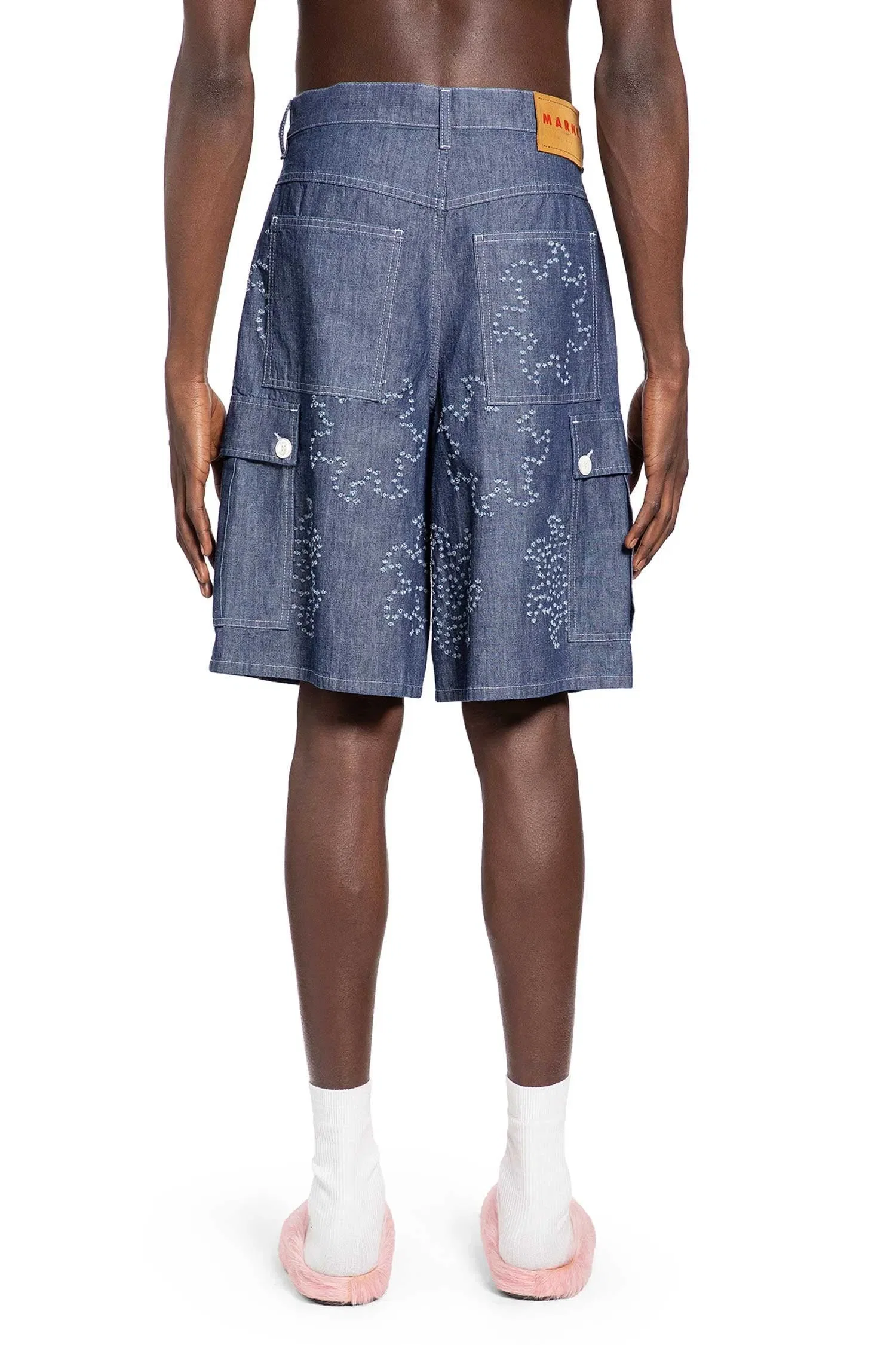 Marni Frayed Sun Motif Cargo Shorts