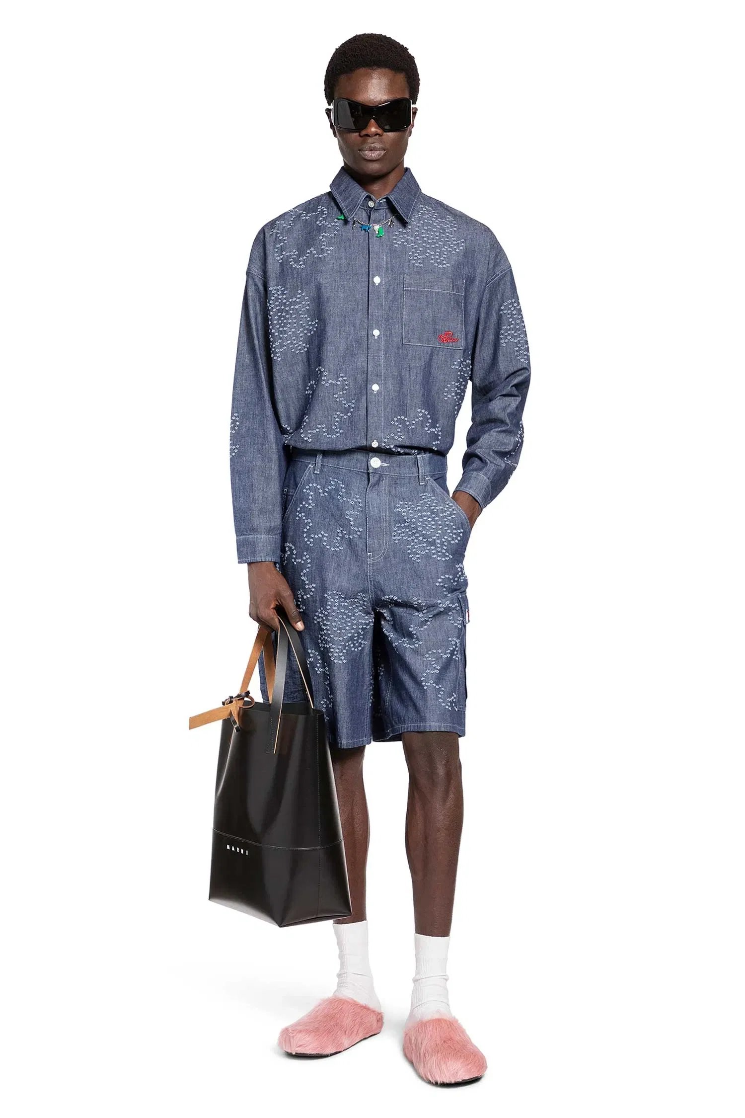 Marni Frayed Sun Motif Cargo Shorts
