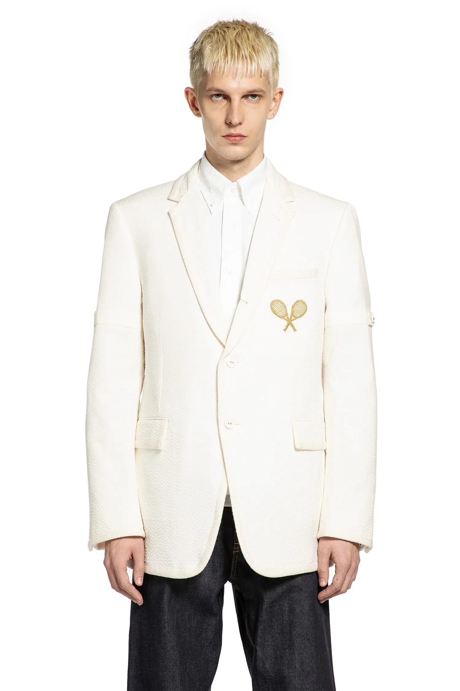 Thom Browne Wide Shoulder Blazer in Wool Seersucker