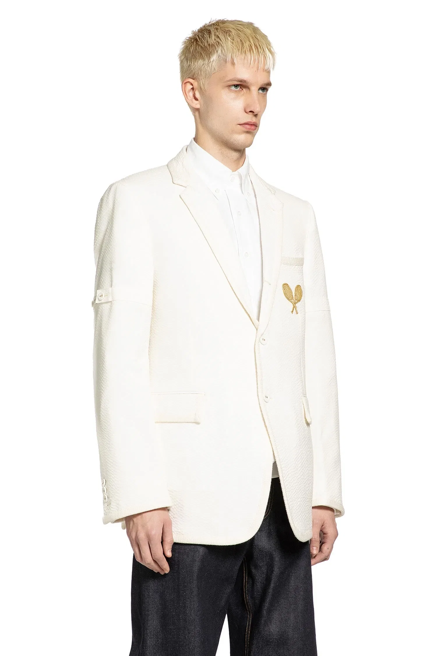 Thom Browne Wide Shoulder Blazer in Wool Seersucker