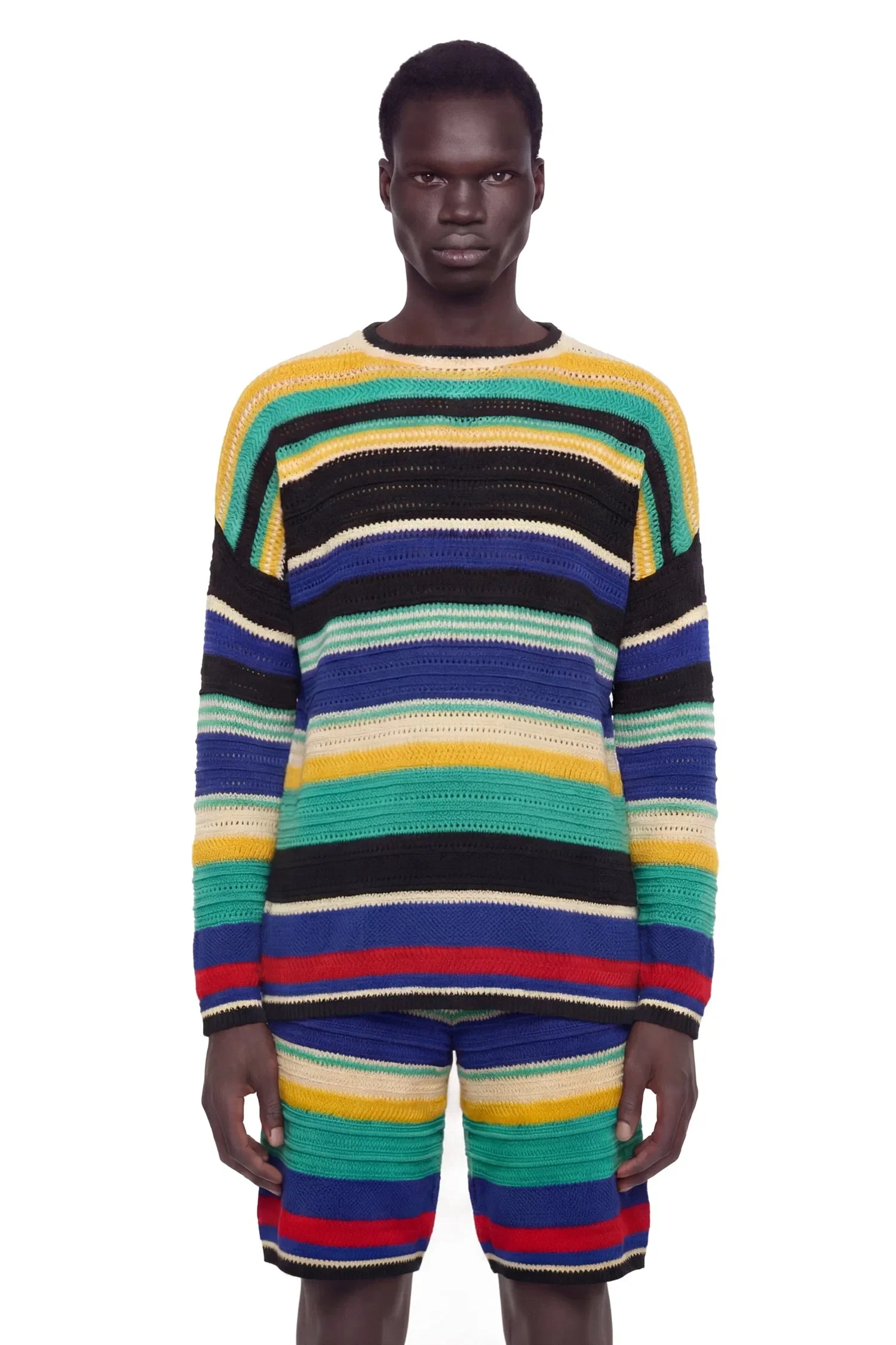 Laneus Striped Crochet Knit Sweater