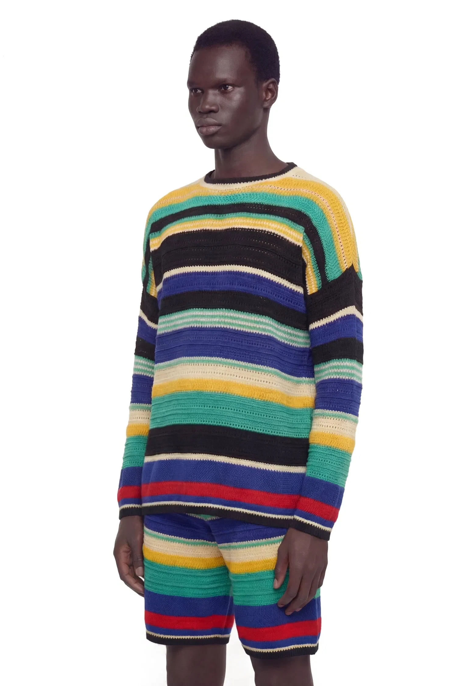 Laneus Striped Crochet Knit Sweater