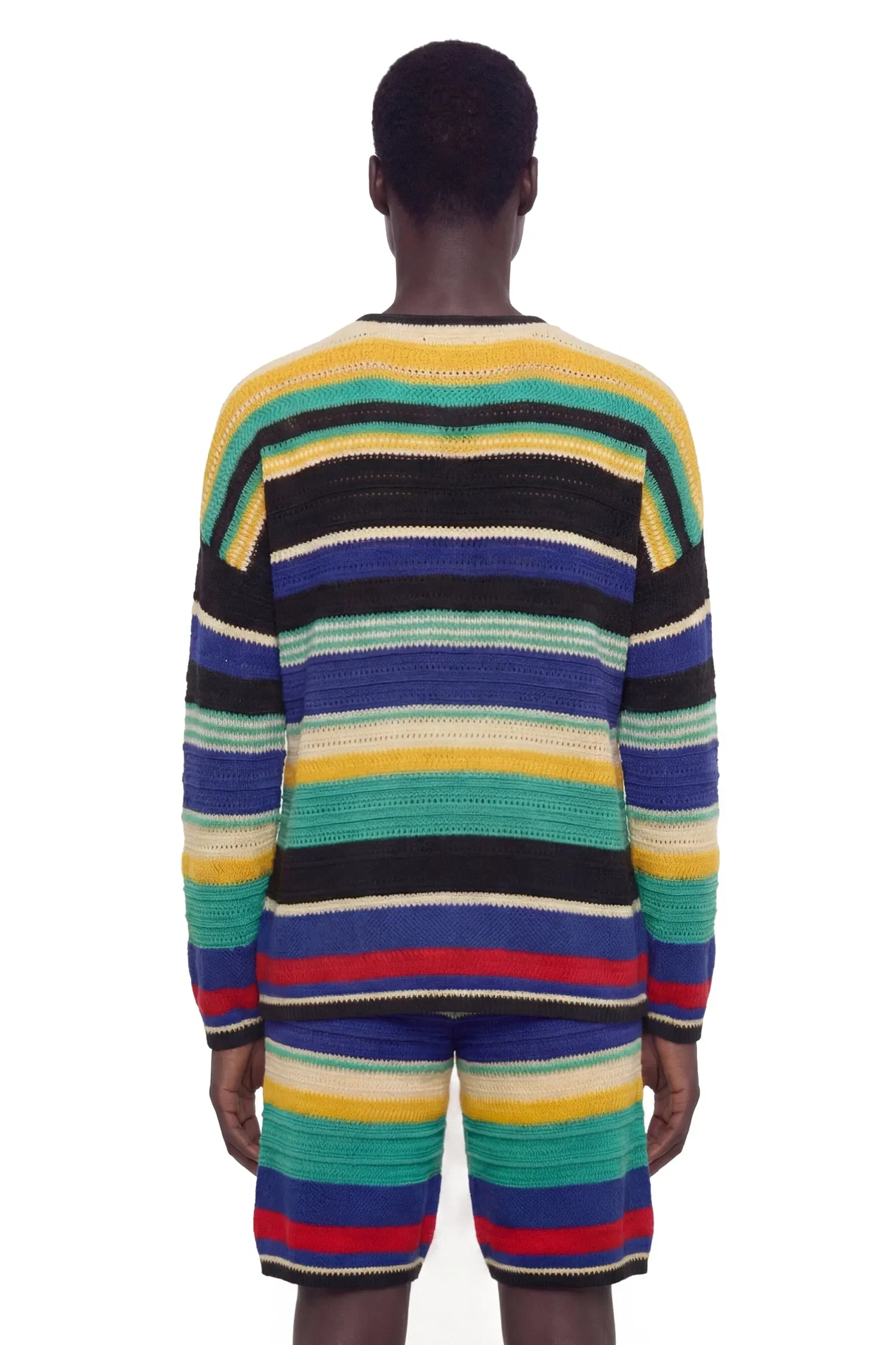 Laneus Striped Crochet Knit Sweater