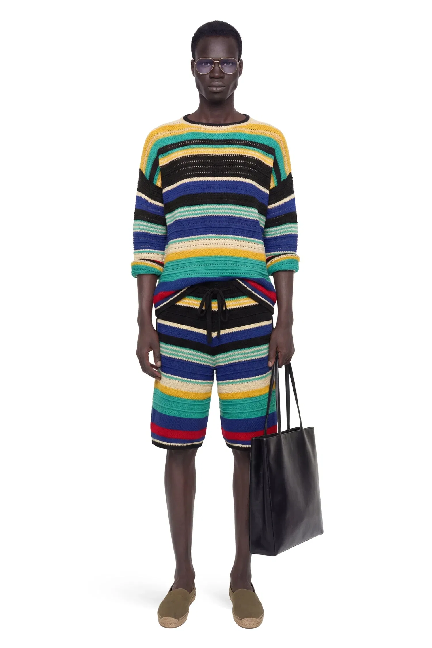 Laneus Striped Crochet Knit Sweater