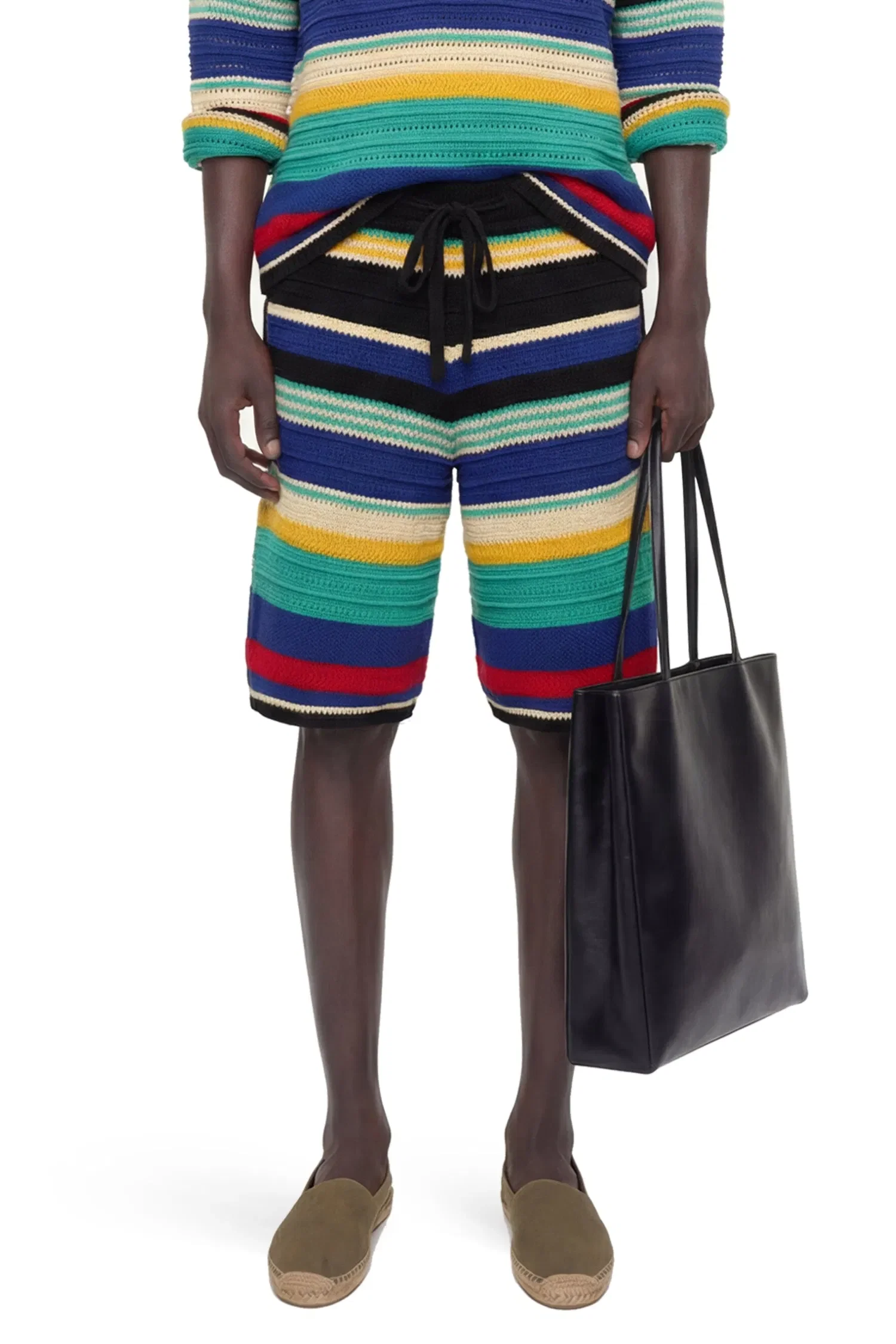 Laneus Striped Crochet Knit Shorts