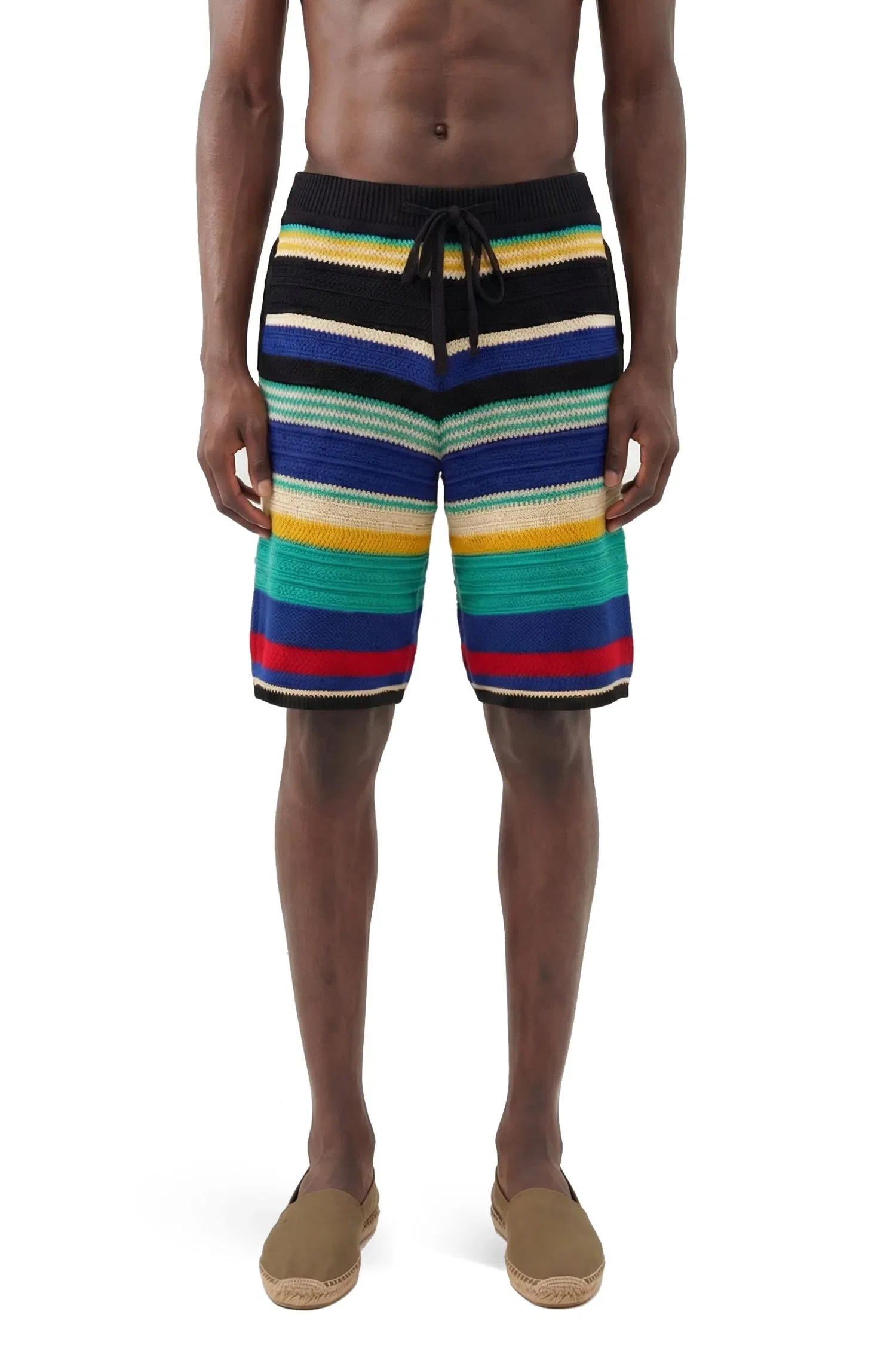 Laneus Striped Crochet Knit Shorts