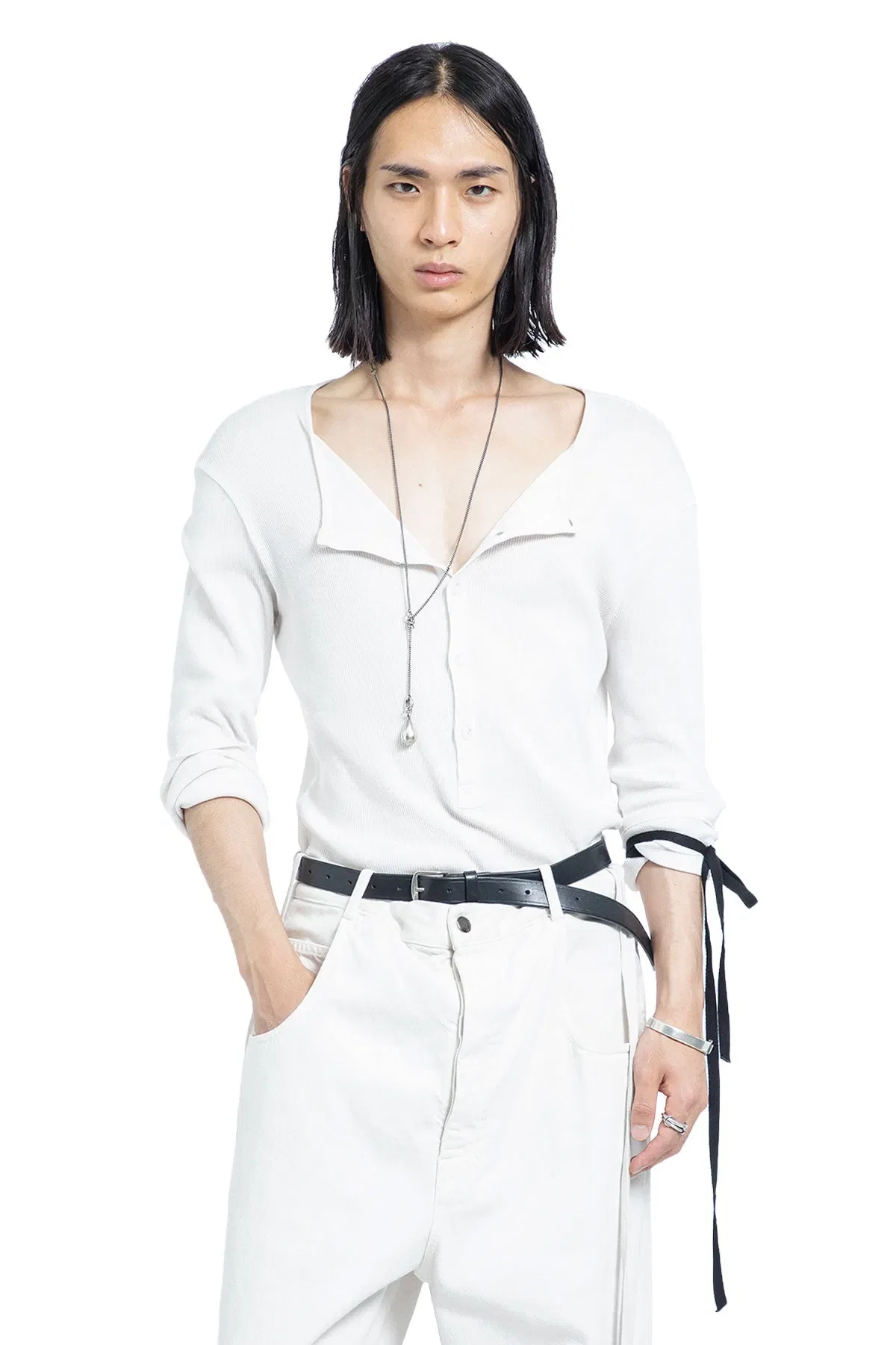 Ann Demeulemeester Ilyas Serafino Top in Cotton Rib Jersey
