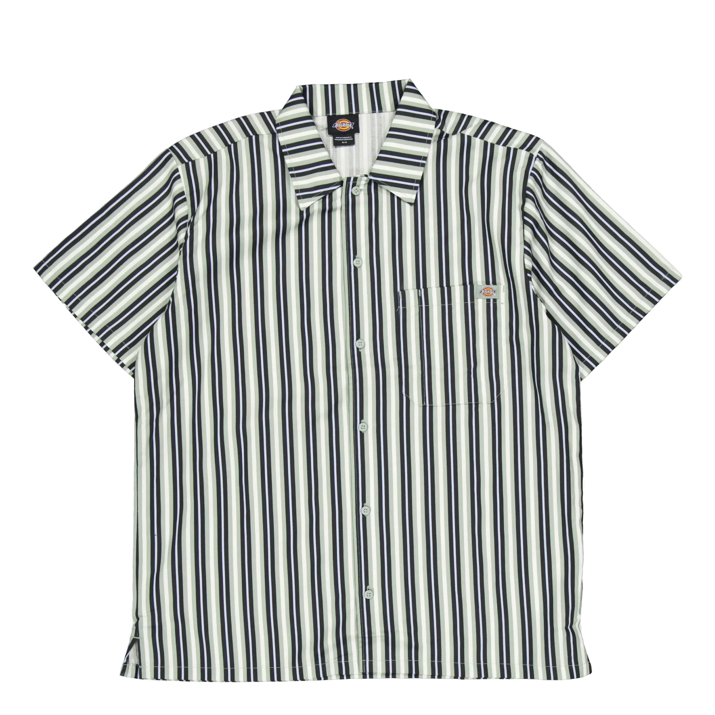 DICKIES Multi Stripe Work Shirt Ss Ice Iceberg Green