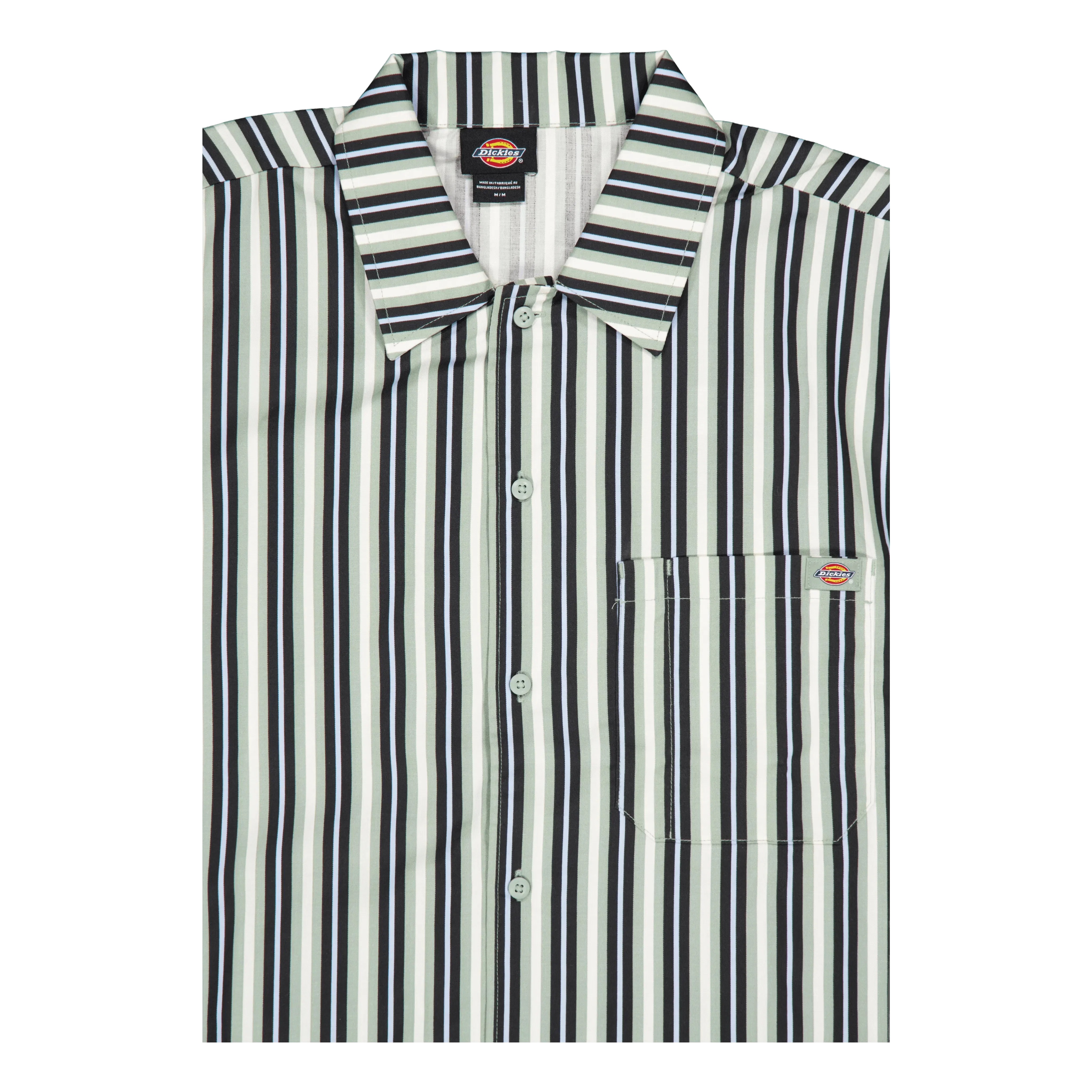 DICKIES Multi Stripe Work Shirt Ss Ice Iceberg Green