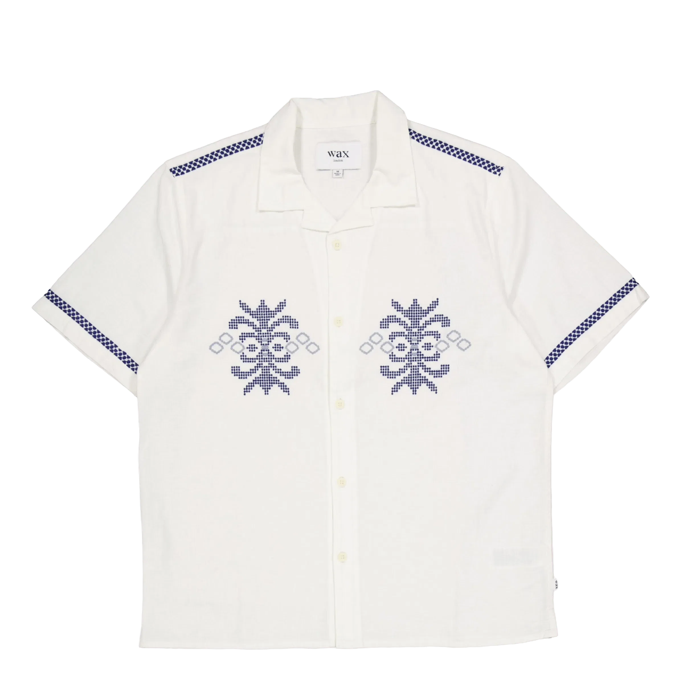 Wax London Didcot Ss Shirt Ecru / Blue