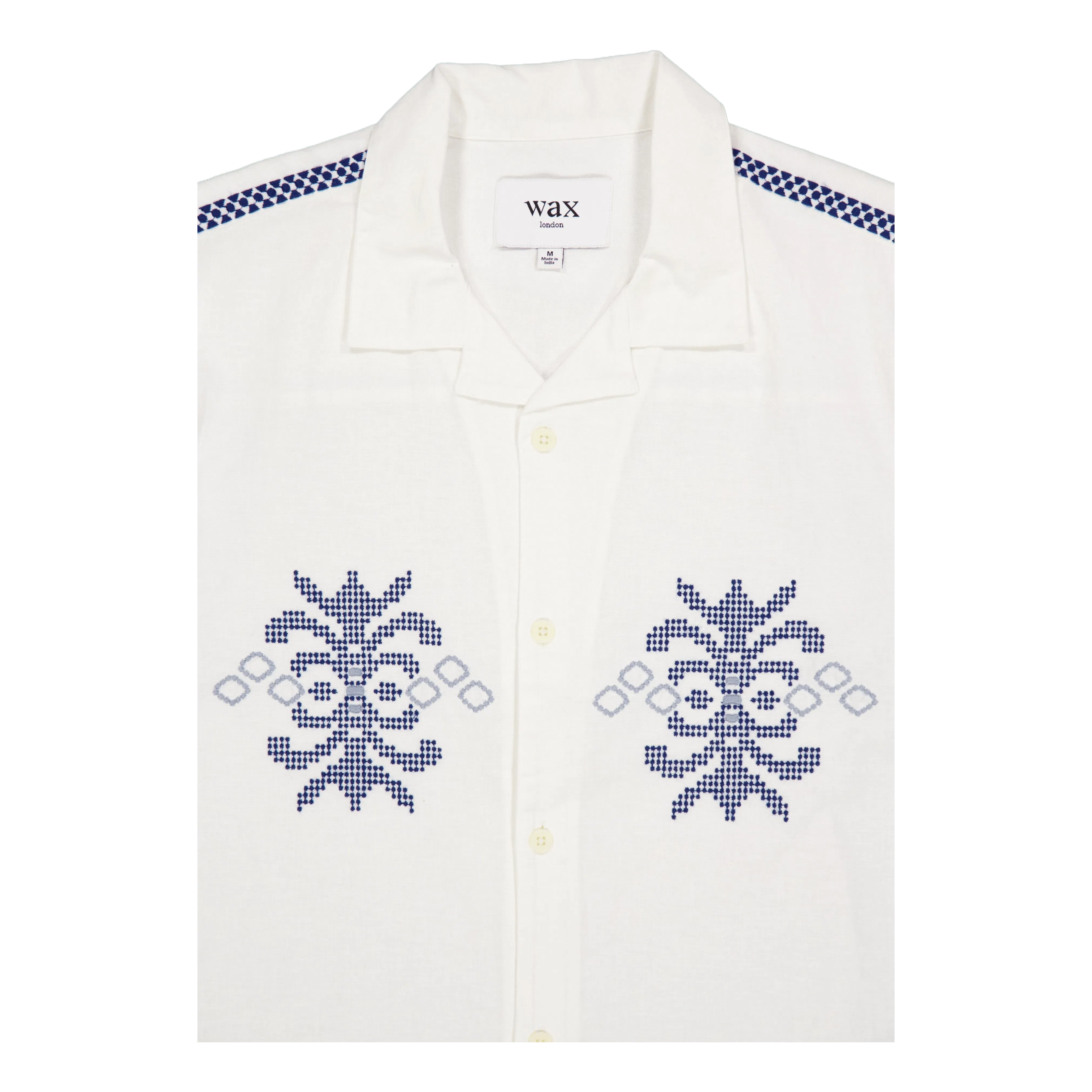 Wax London Didcot Ss Shirt Ecru / Blue