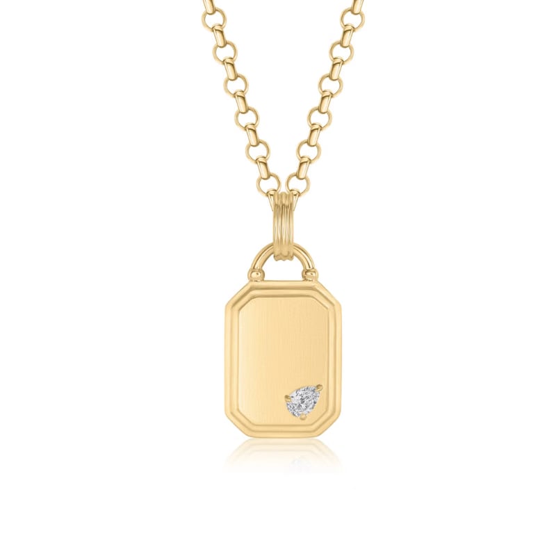 Phillips House 18K Yellow Gold Dog Tag Pear Diamond Charm Necklace - N0051DY