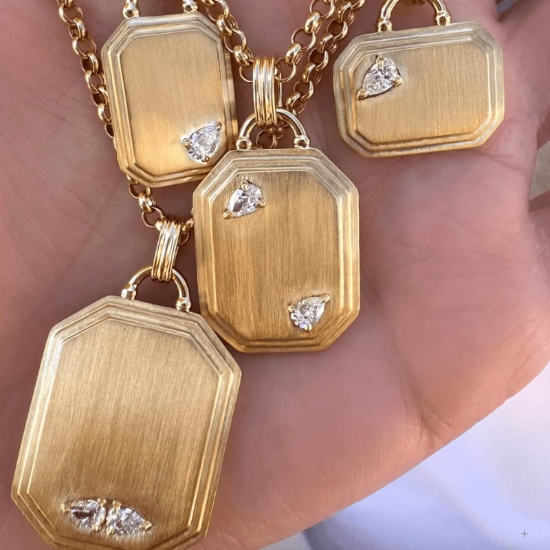 Phillips House 18K Yellow Gold Dog Tag Pear Diamond Charm Necklace - N0051DY