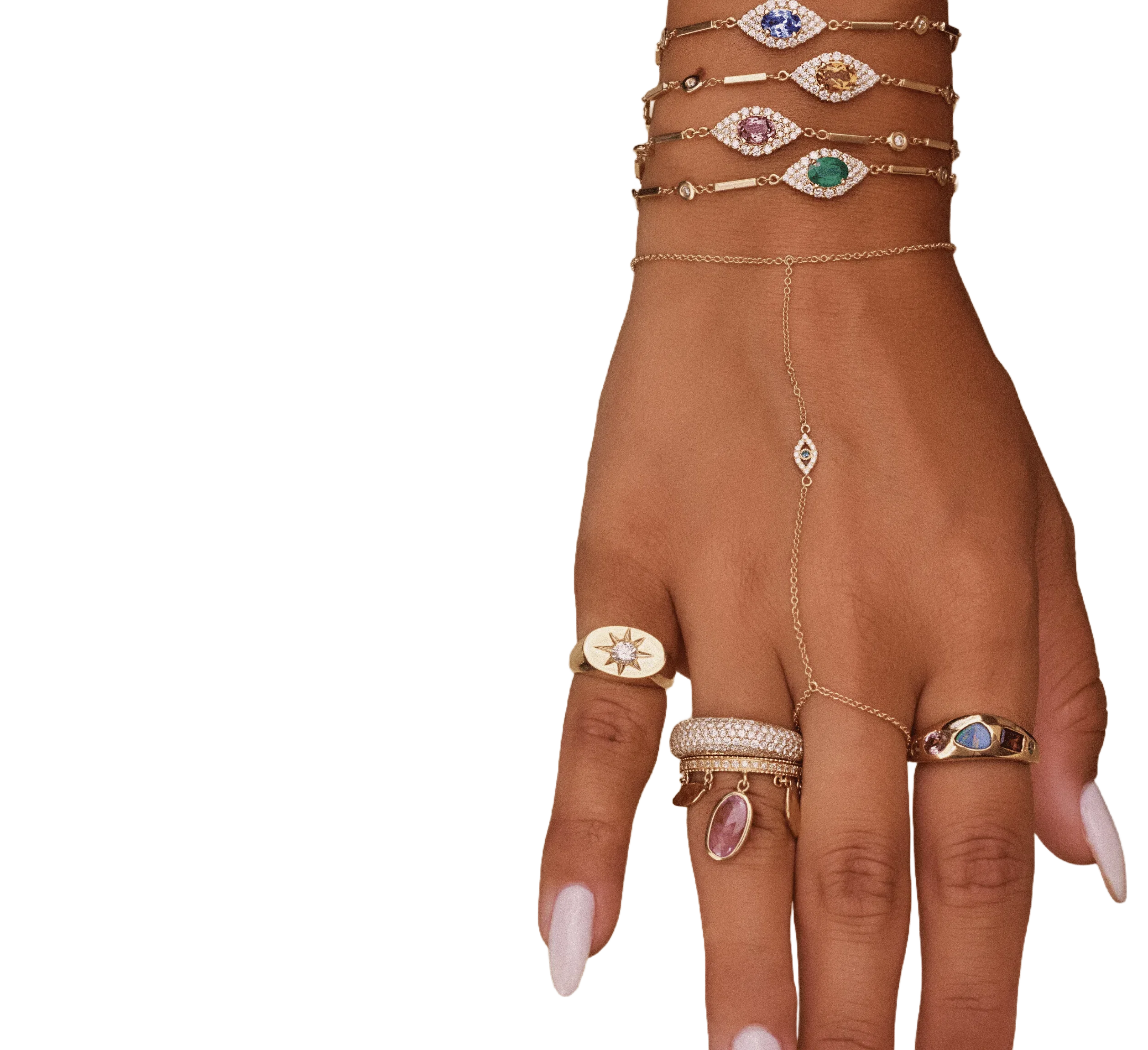 Jacquie Aiche 14K Yellow Gold Pink Tourmaline & Diamond Evil Eye Bracelet - JA_PTB