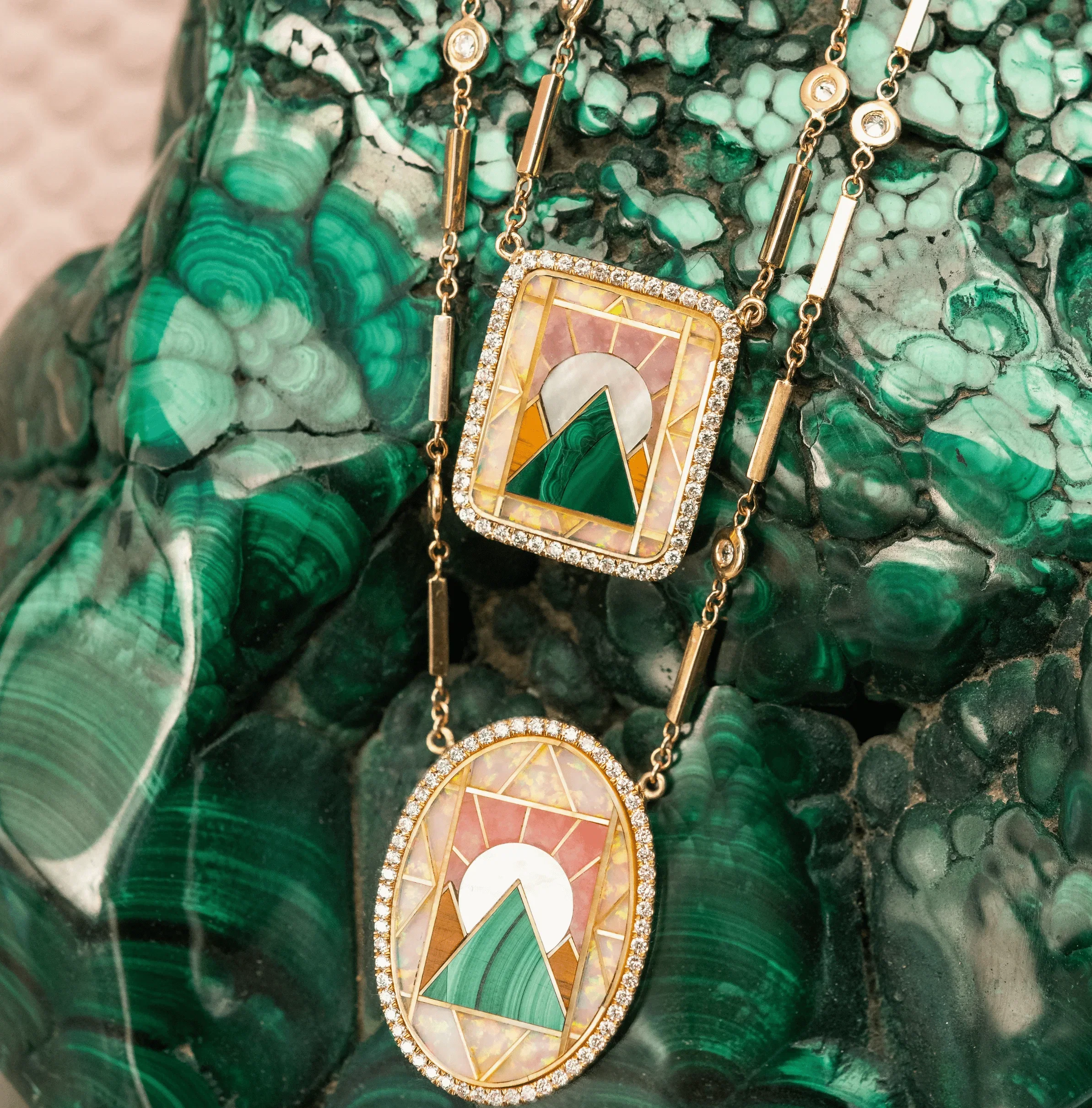 Jacquie Aiche 14K Yellow Gold Rectangle Pyramid Scenic Gemstone Inlay Necklace - 2504052