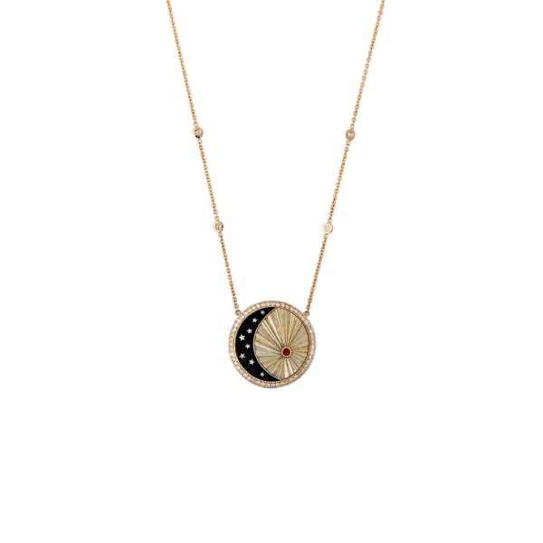 Jacquie Aiche 14K Yellow Gold Onyx Moon & Star Opal Ray Inlay Necklace - 20070380