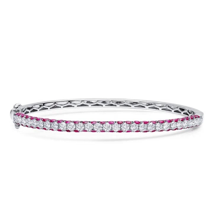 Graziela 18K White Gold Ruby & Diamond 3 Sided Bangle Bracelet