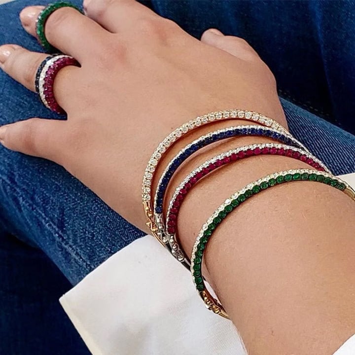 Graziela 18K White Gold Ruby & Diamond 3 Sided Bangle Bracelet