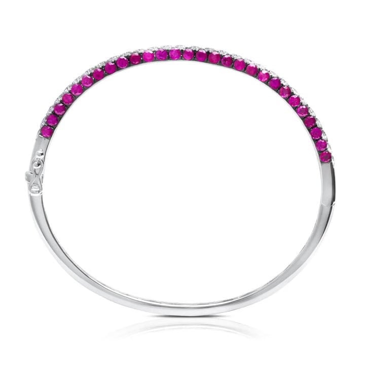 Graziela 18K White Gold Ruby & Diamond 3 Sided Bangle Bracelet