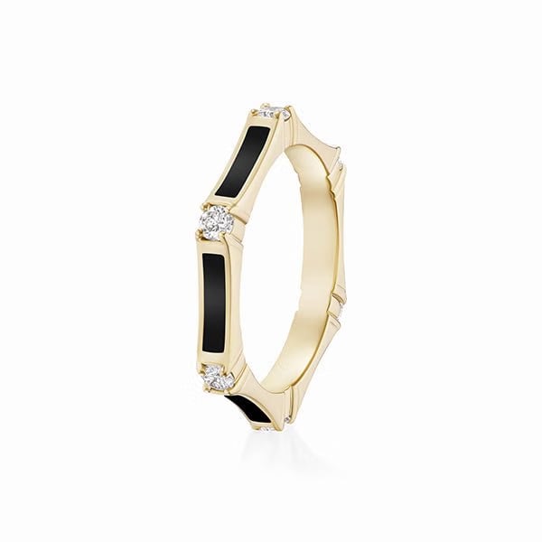 Melissa Kaye 18K Yellow Gold Black Enamel Diamond Ring - R2409A