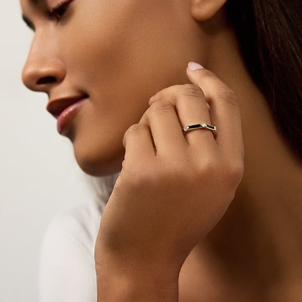 Melissa Kaye 18K Yellow Gold Black Enamel Diamond Ring - R2409A