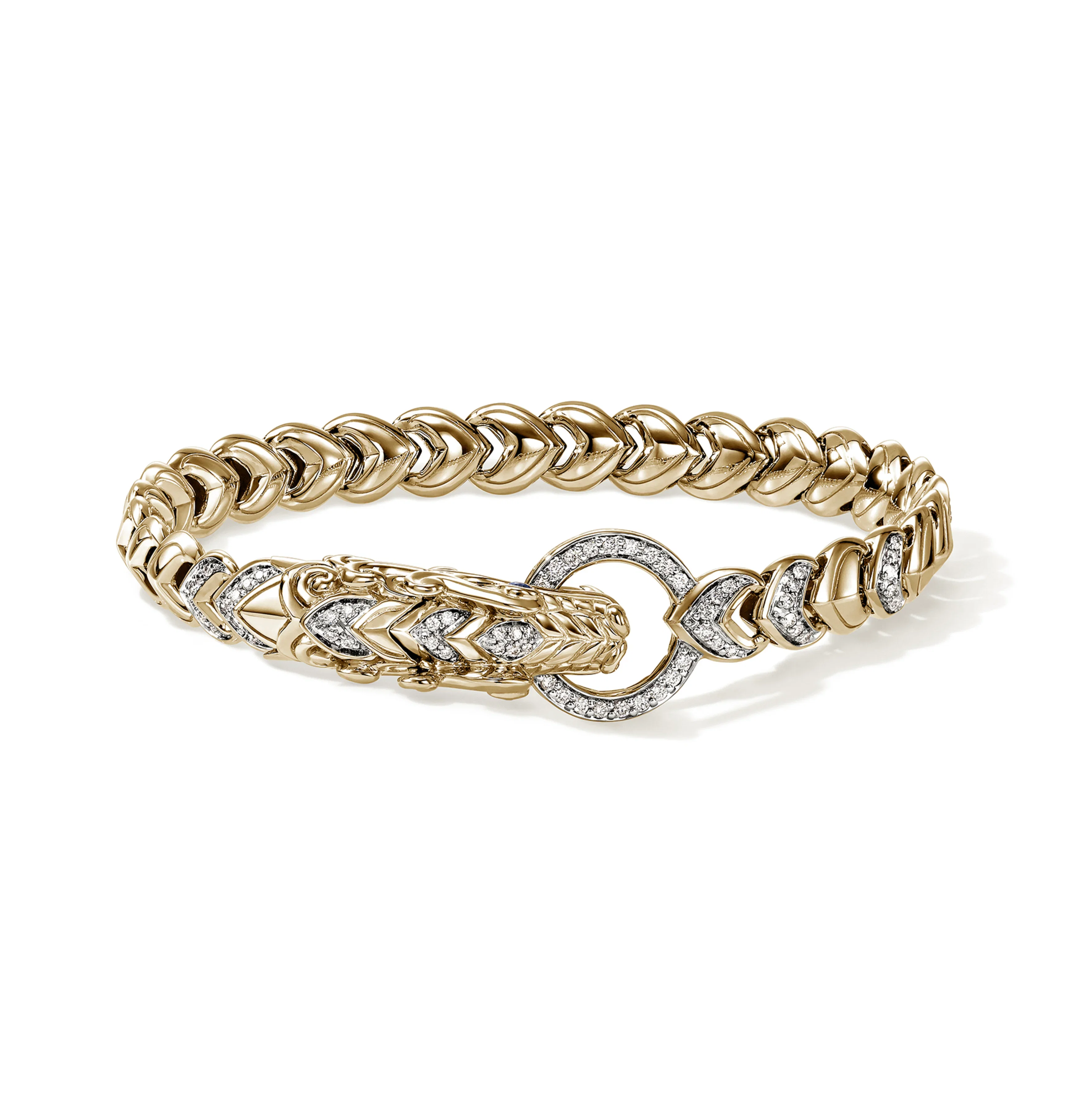 John Hardy Naga Dragon Yellow Gold Diamond and Blue Sapphire Bracelet, 7mm