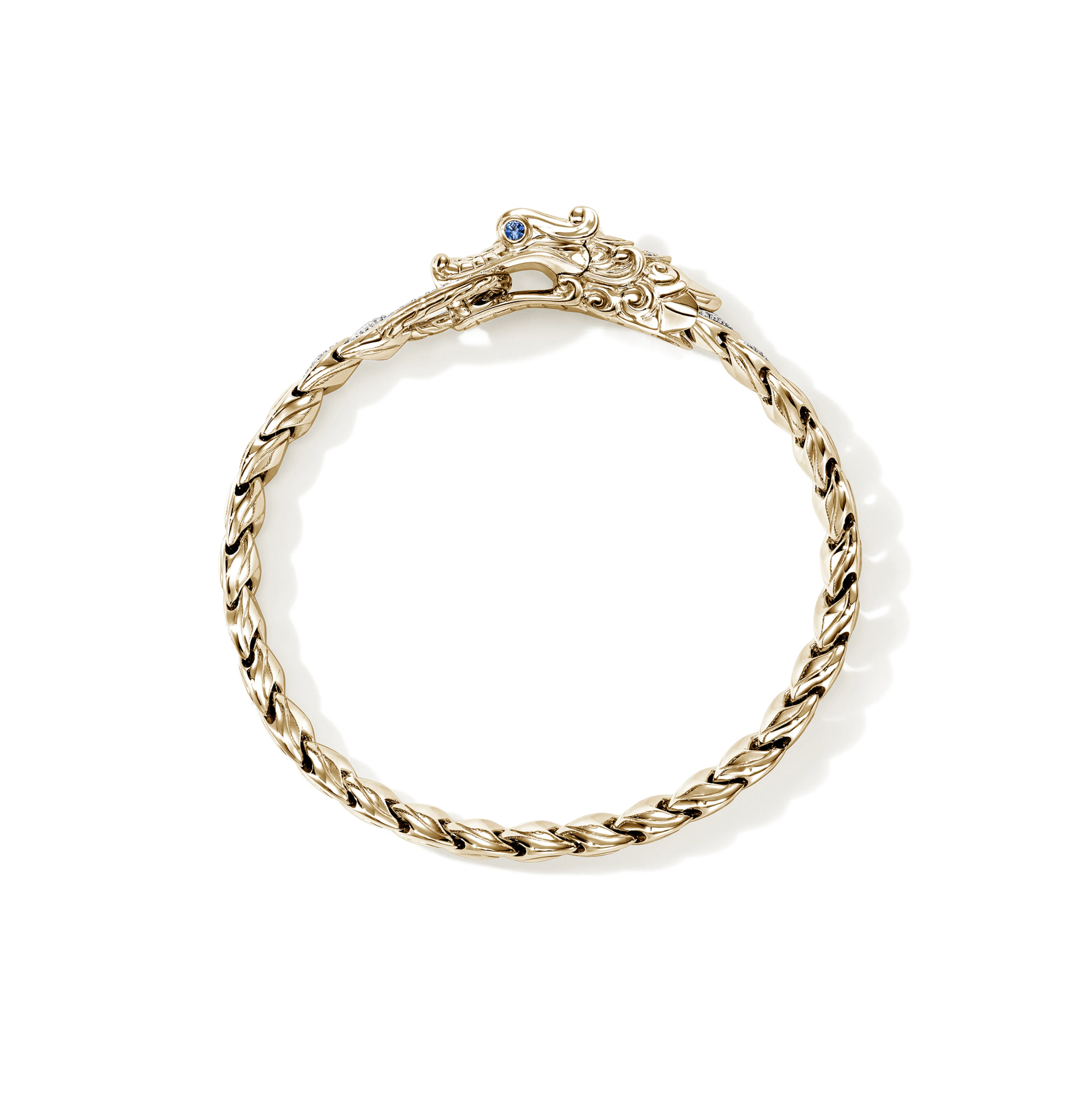 John Hardy Naga Dragon Yellow Gold Diamond and Blue Sapphire Bracelet, 7mm